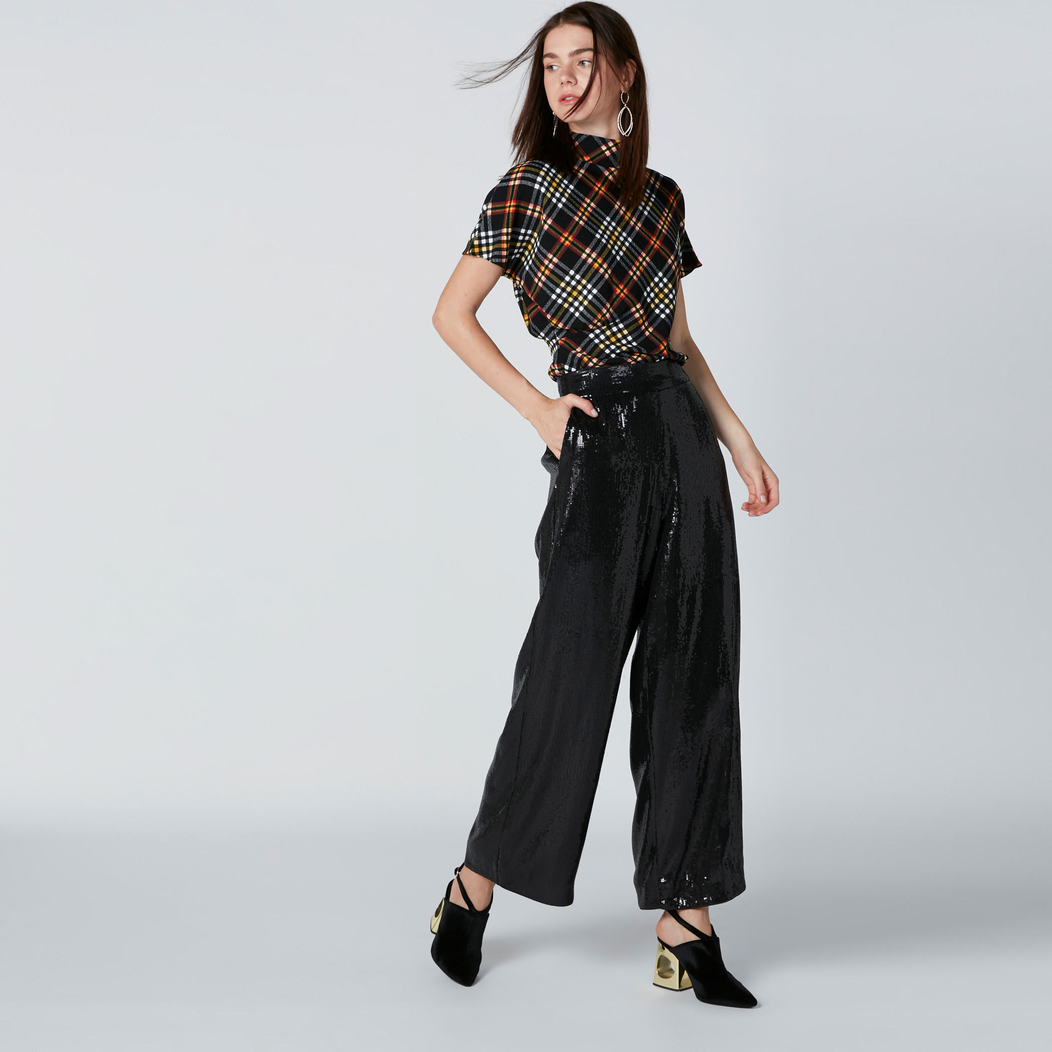 Chequered Top with High Neck and Extended Sleeves-women-clothing-shirtsandblouses-blouses-image-3
