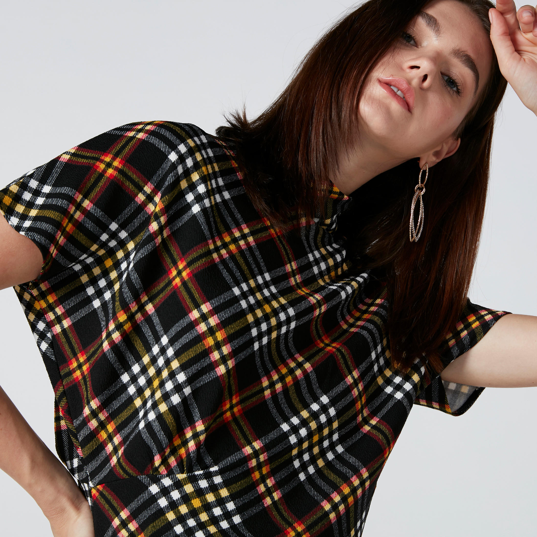 Chequered Top with High Neck and Extended Sleeves-women-clothing-shirtsandblouses-blouses-image-4