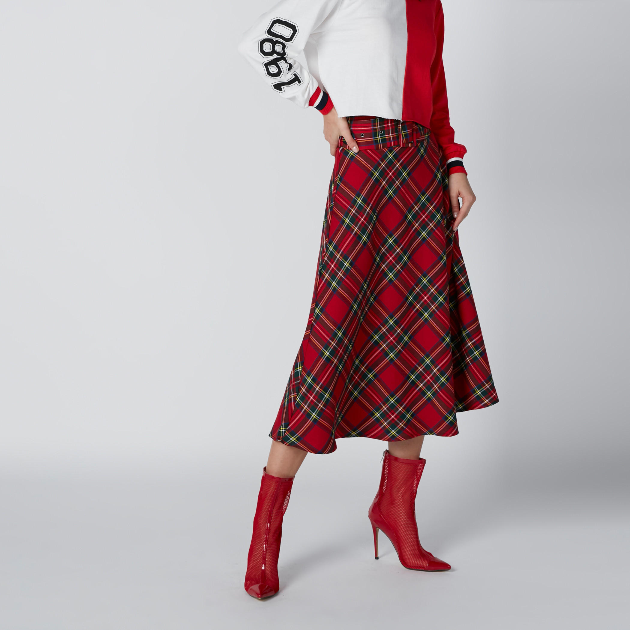 تنورة كاروهات ميدي آيه لاين بحزام-women-clothing-bottoms-skirts-image-1