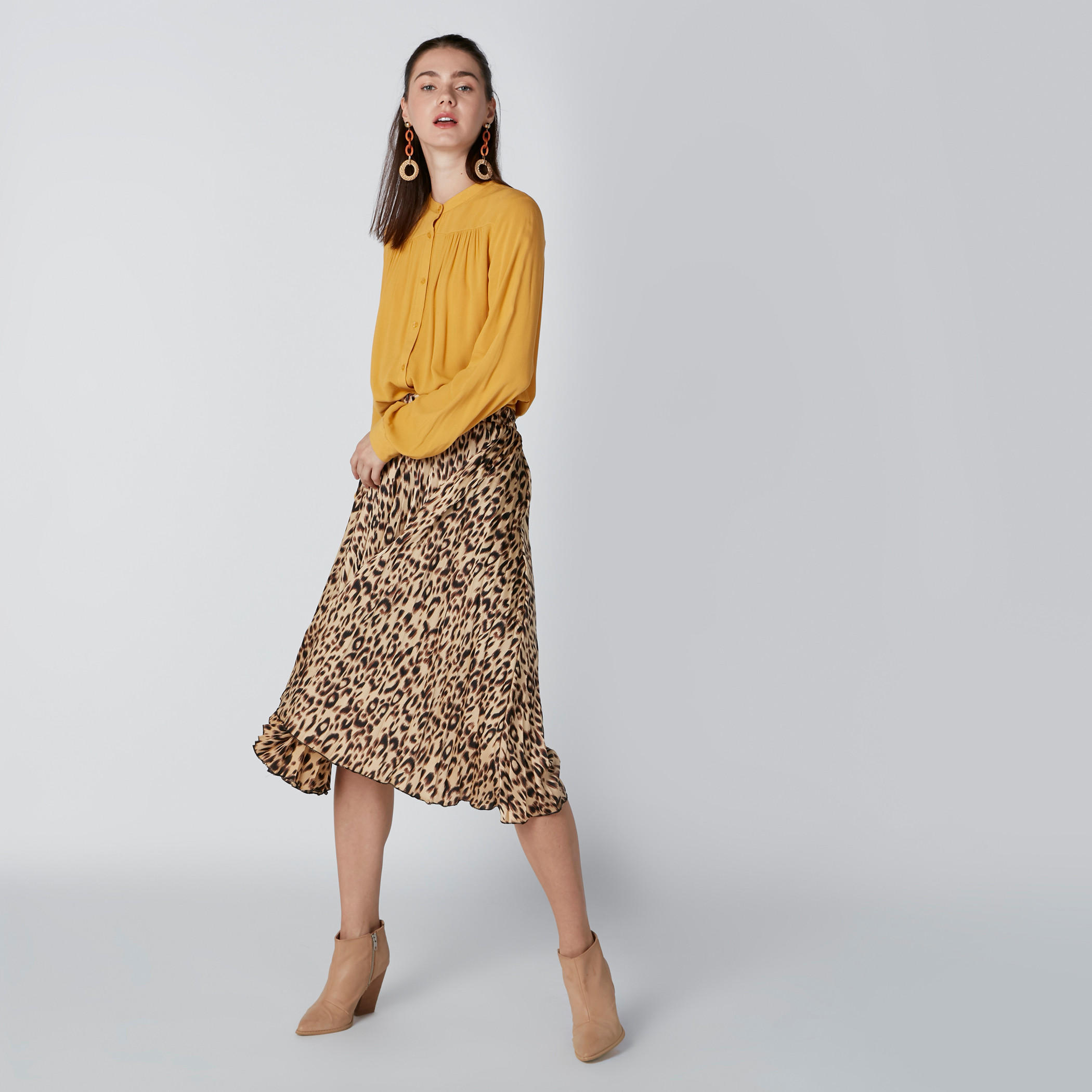 Pleated A-Line Midi Skirt with Animal Prints and Elasticised Waistband-women-clothing-bottoms-skirts-image-1