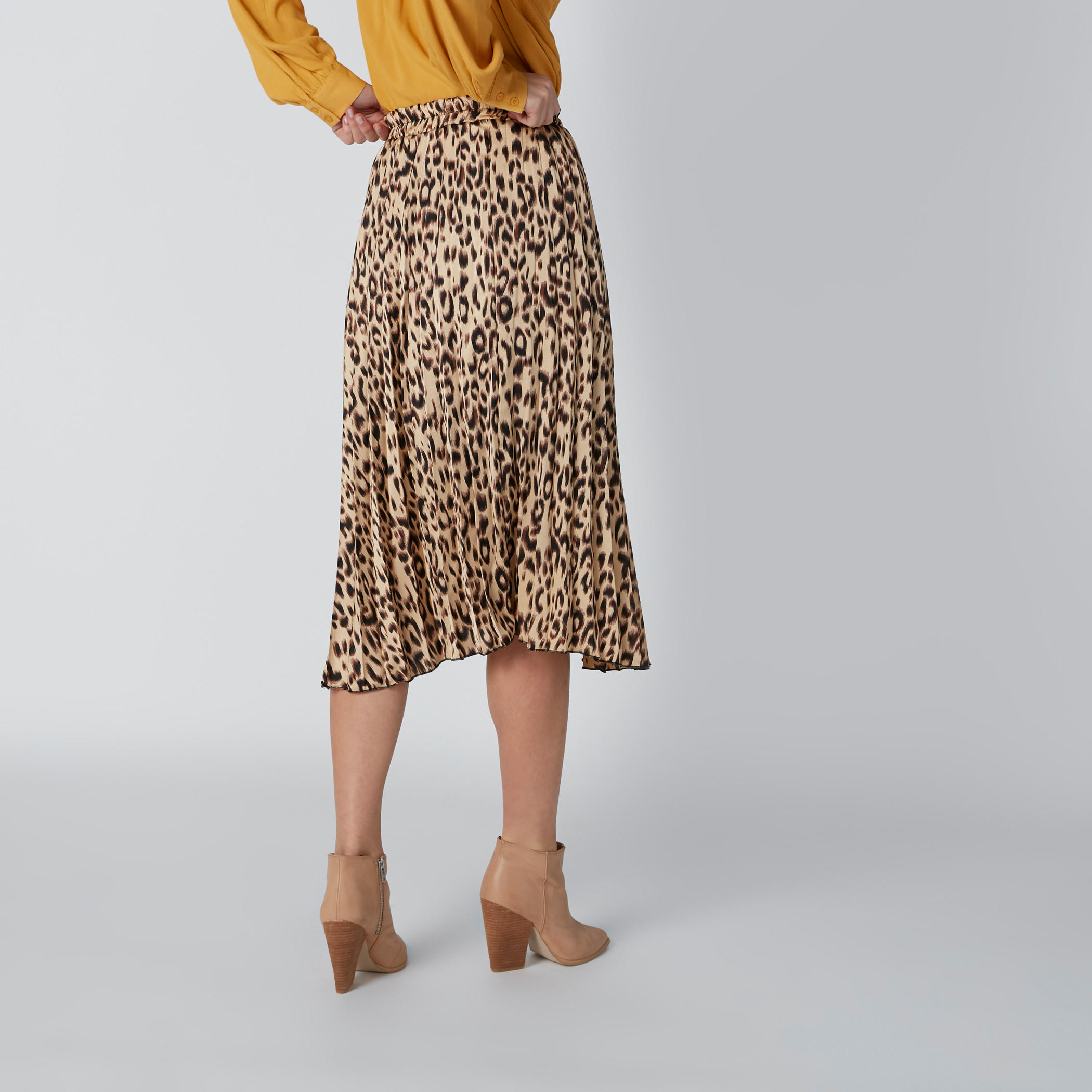 Pleated A-Line Midi Skirt with Animal Prints and Elasticised Waistband-women-clothing-bottoms-skirts-image-2