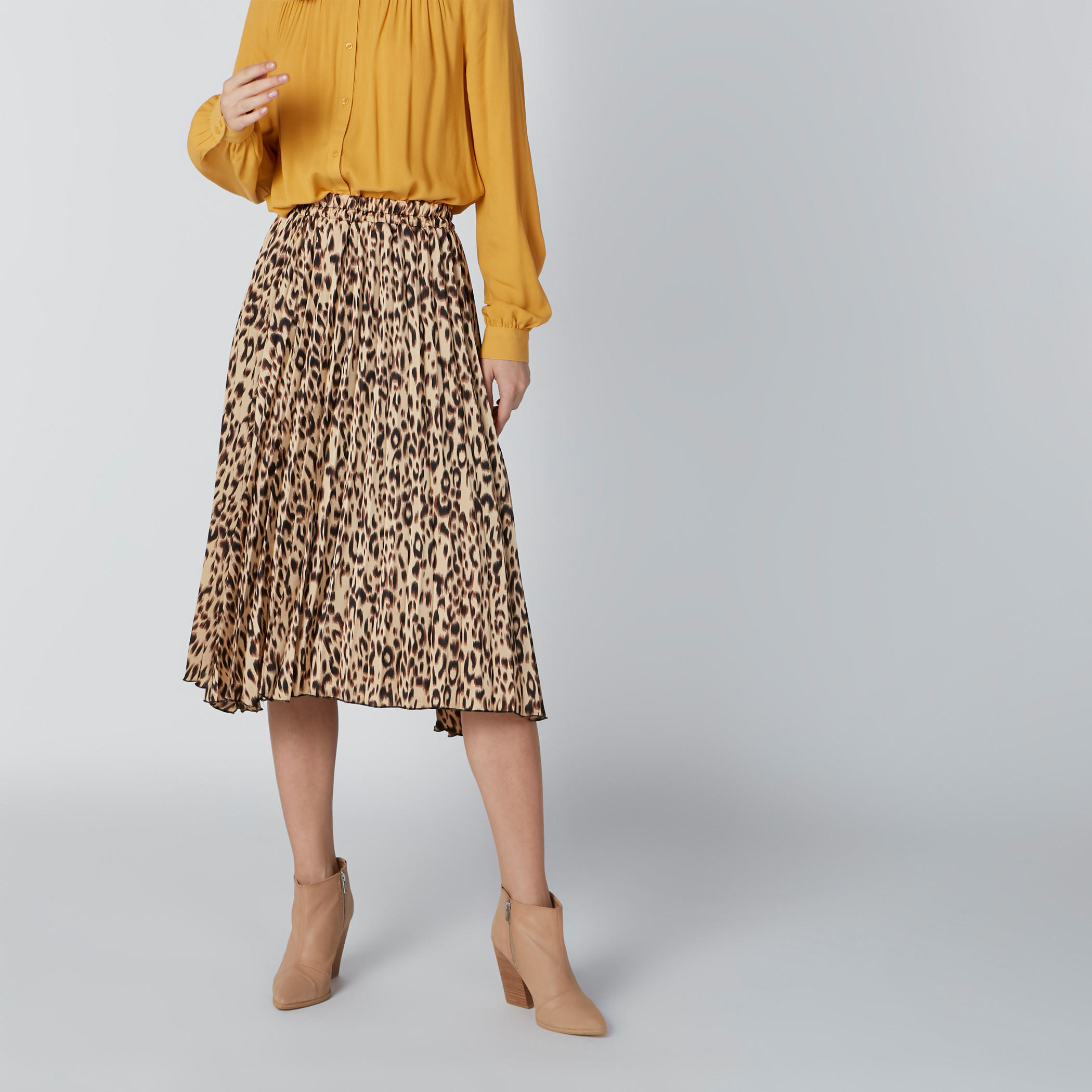 Pleated A-Line Midi Skirt with Animal Prints and Elasticised Waistband-women-clothing-bottoms-skirts-image-3