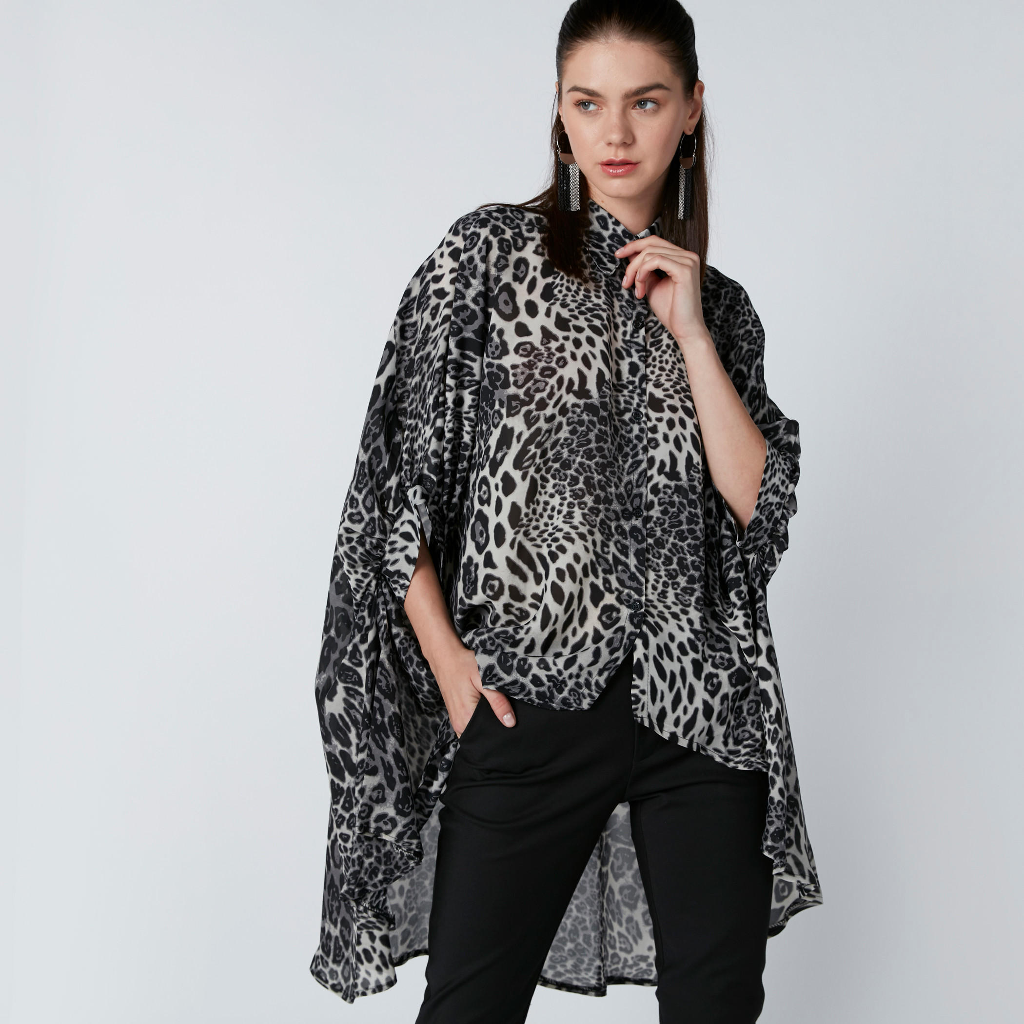 قميص مقاس كبير بطبعات حيوانات وأكمام 3/4-women-clothing-shirtsandblouses-shirts-image-4