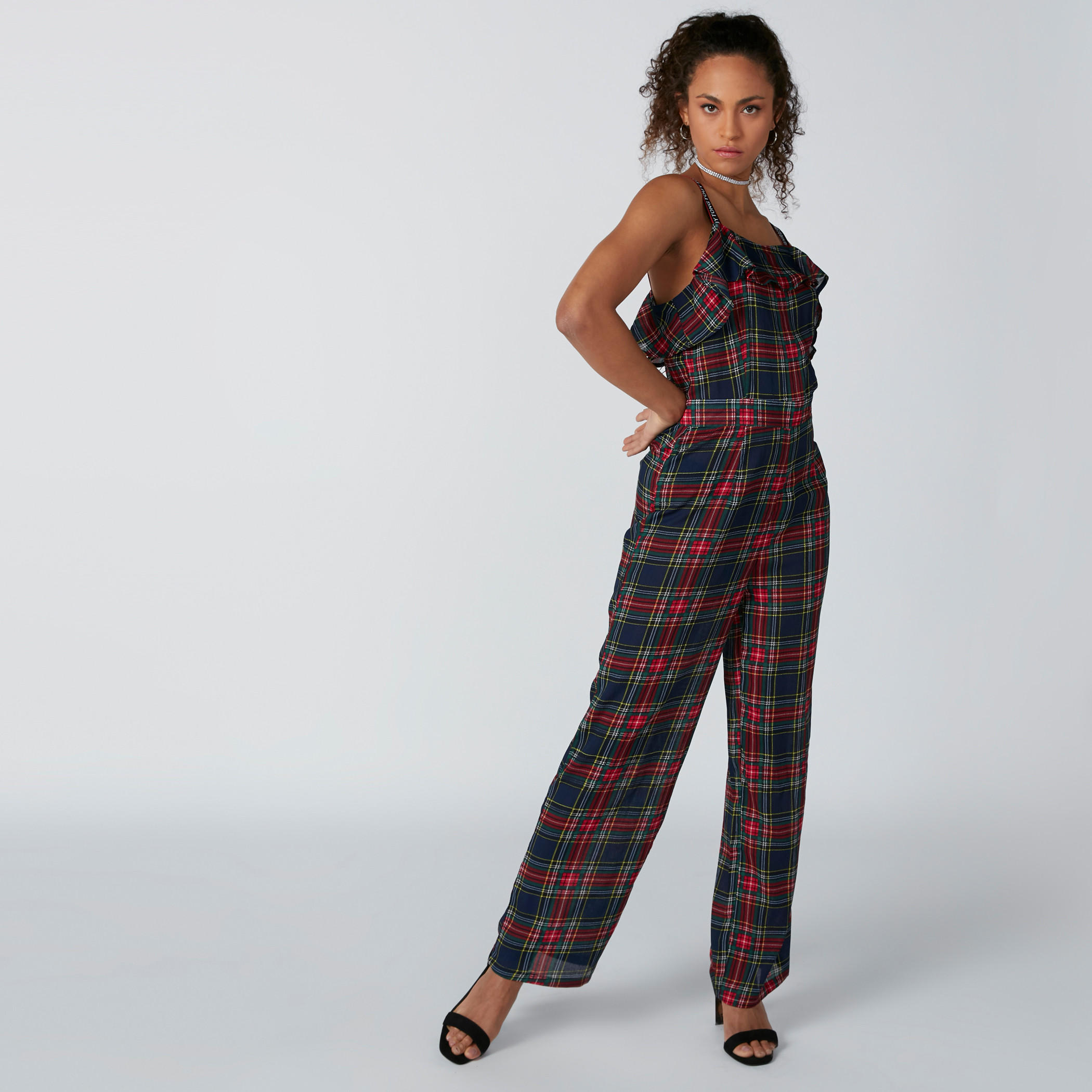 أفرول كاروهات بياقة كشكش وحمّالات بطبعات-women-clothing-jumpsuits-image-3