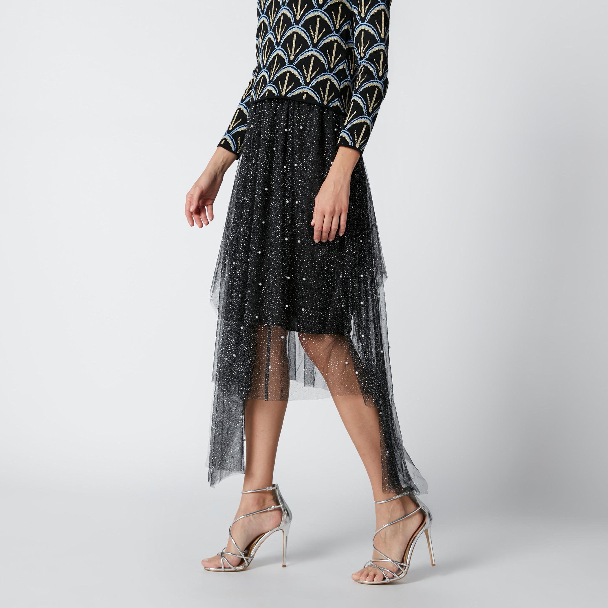 تنورة مزيّنة بخصر مطّاطي وحوّاف غير مستوية-women-clothing-bottoms-skirts-image-1