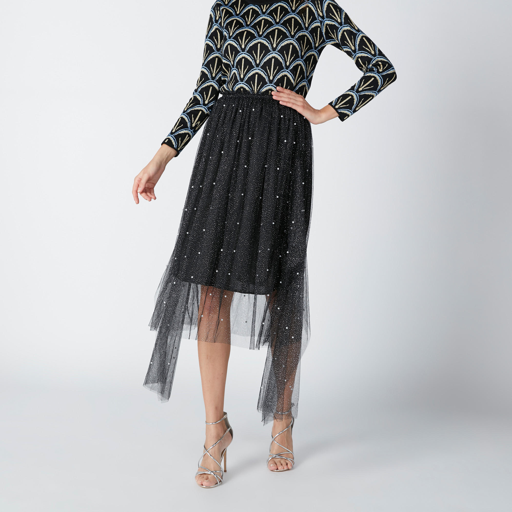 تنورة مزيّنة بخصر مطّاطي وحوّاف غير مستوية-women-clothing-bottoms-skirts-image-4