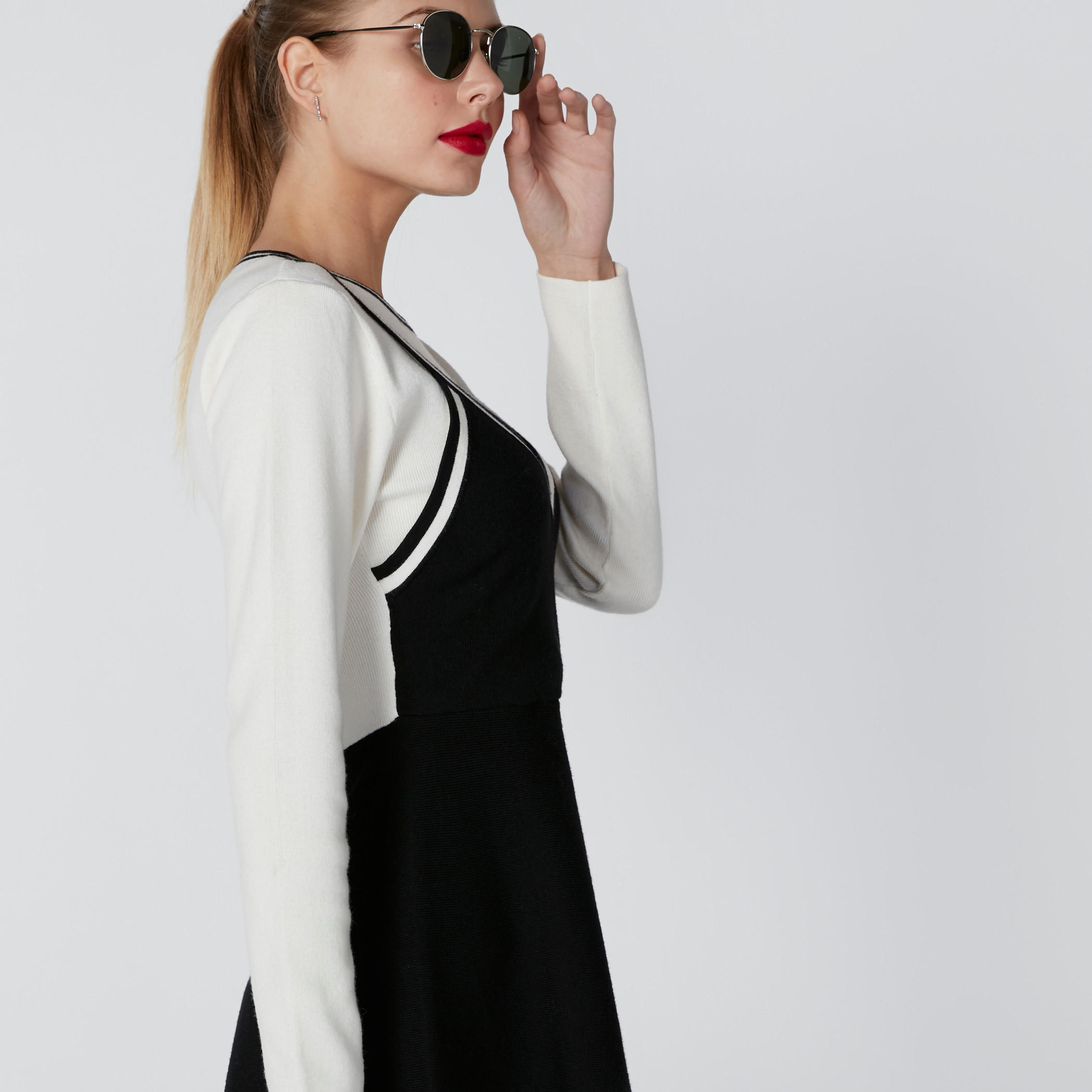 فستان قصير واسع بياقة مستديرة وأكمام طويلة-women-clothing-dresses-image-6