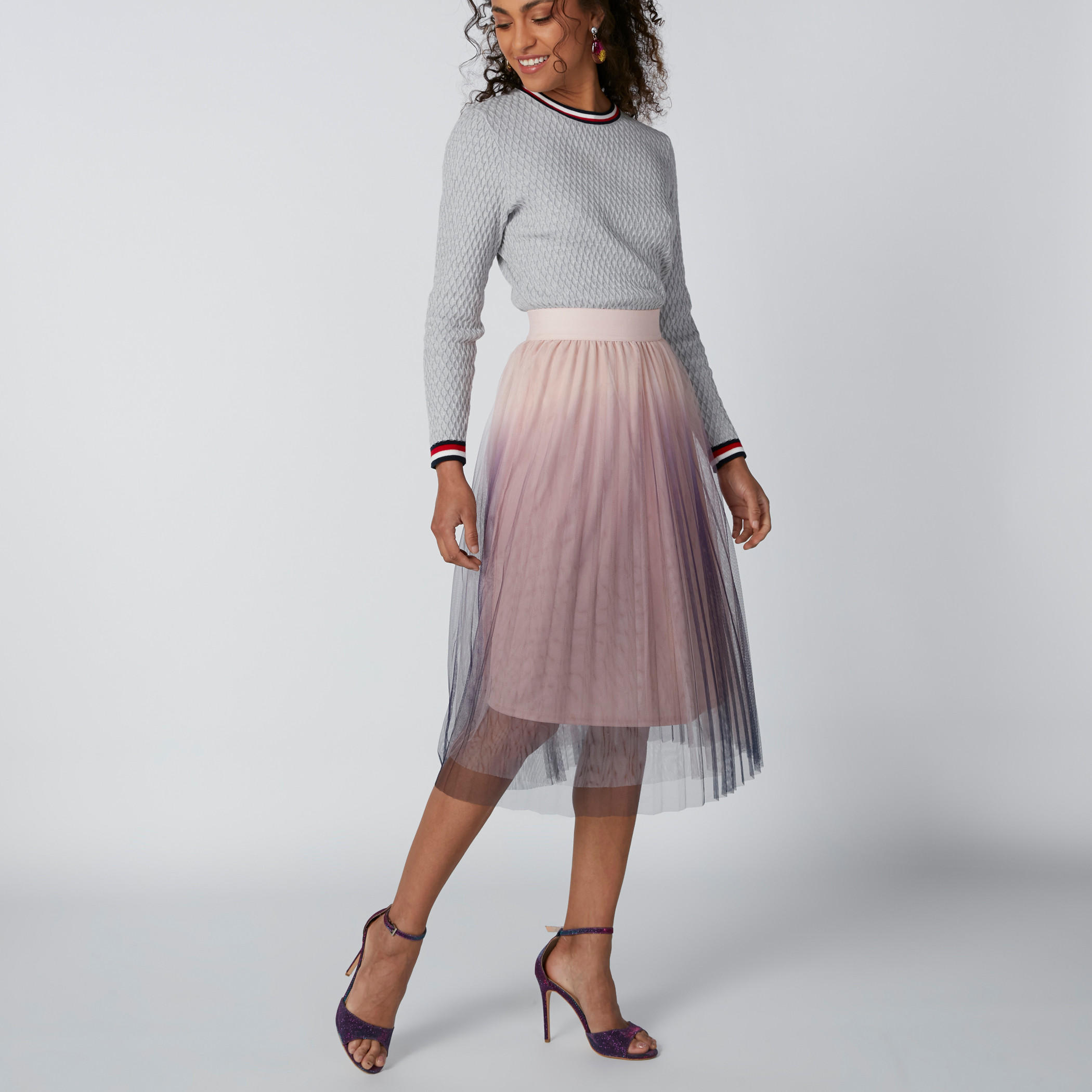 تنورة متوسطة الطول بخصر مطّاطي وتفاصيل دانتيل-women-clothing-bottoms-skirts-image-1