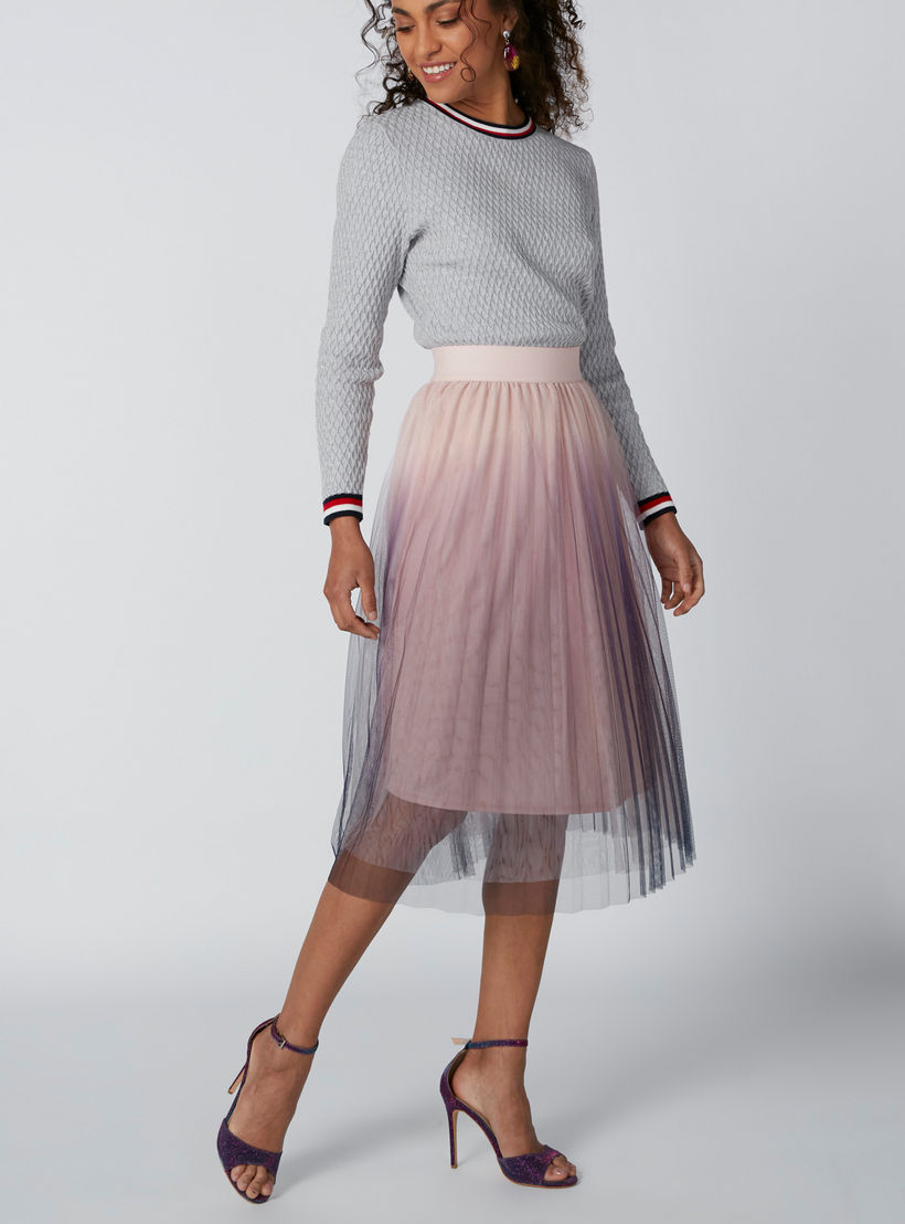 تنورة متوسطة الطول بخصر مطّاطي وتفاصيل دانتيل-women-clothing-bottoms-skirts-image-1