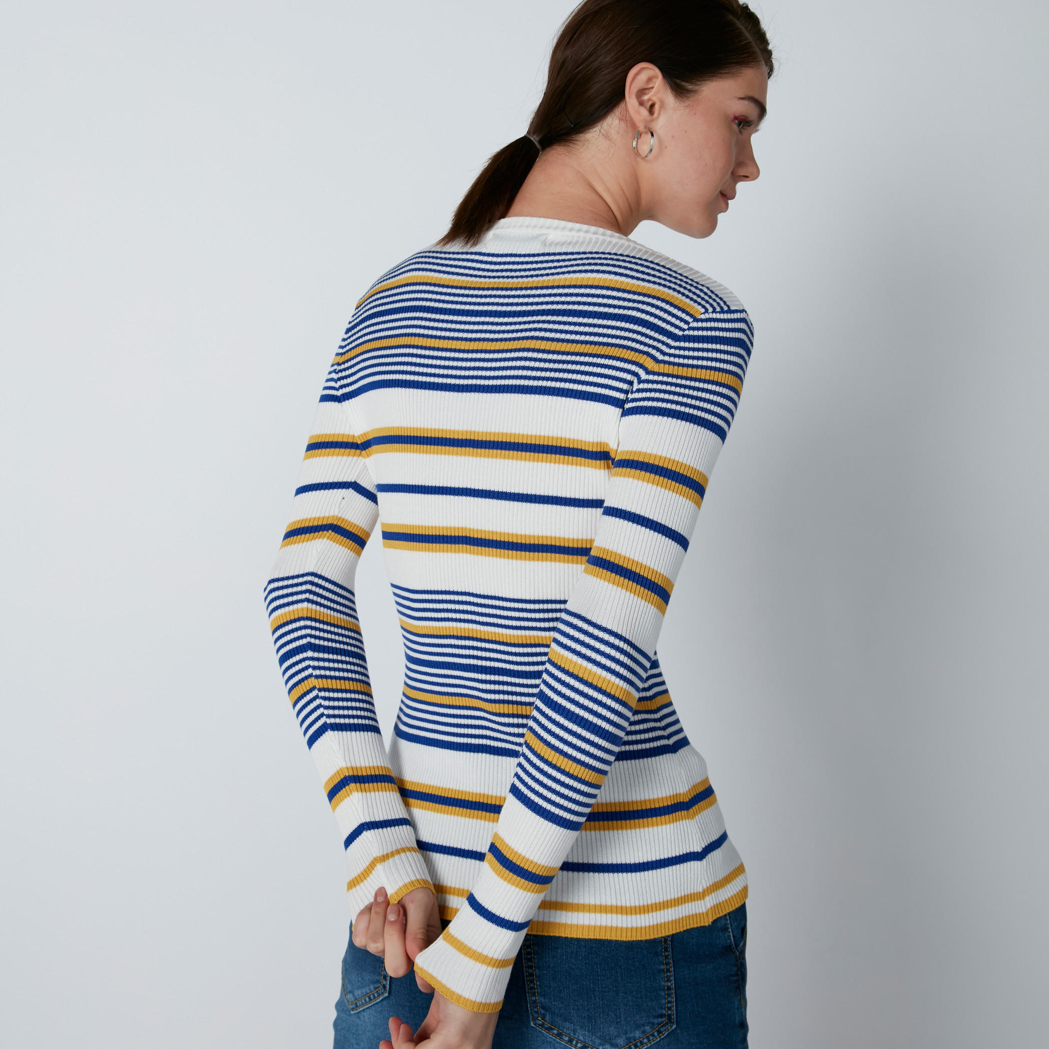 تيشيرت مقلّم بأكمام 3/4-women-clothing-tshirts-image-2
