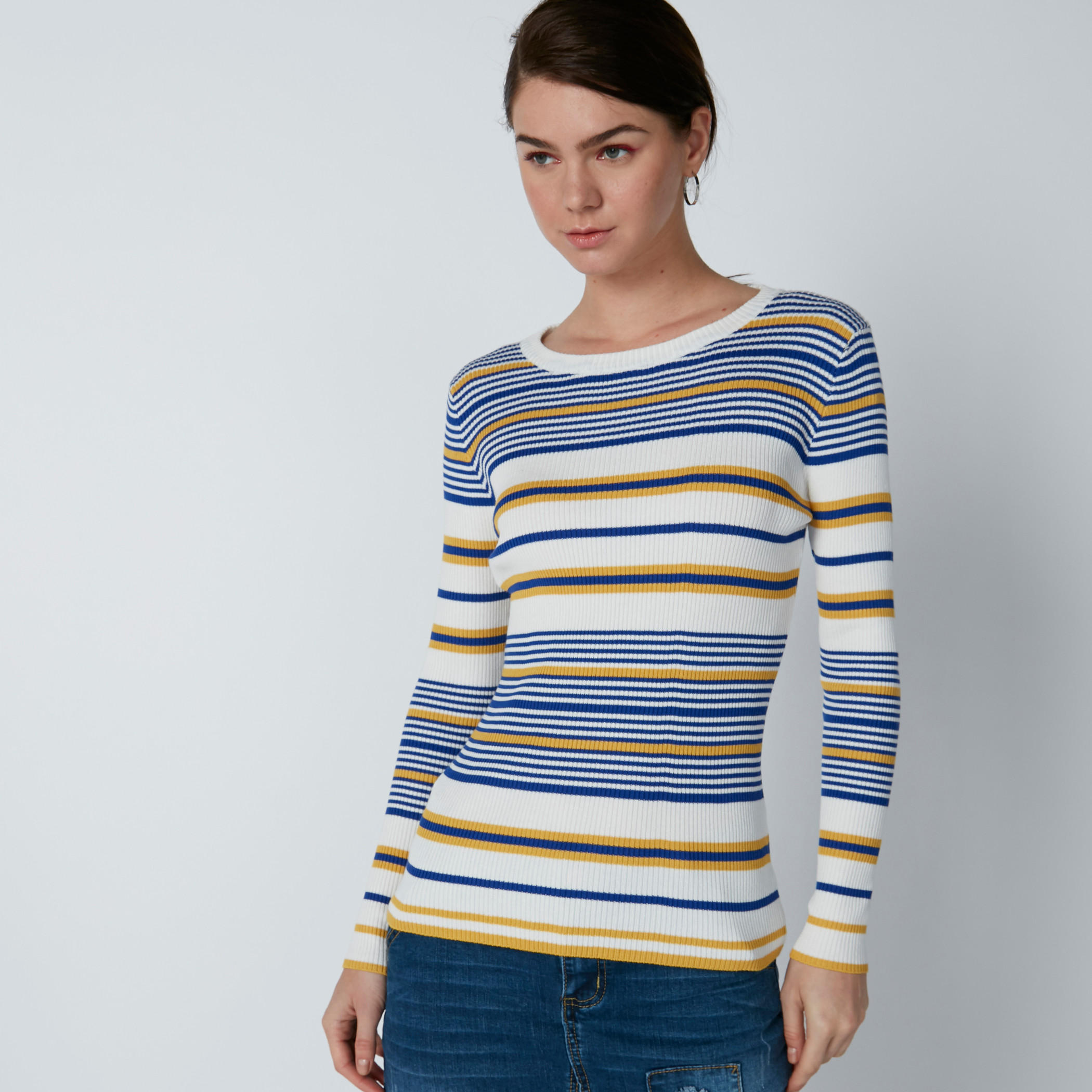 تيشيرت مقلّم بأكمام 3/4-women-clothing-tshirts-image-3