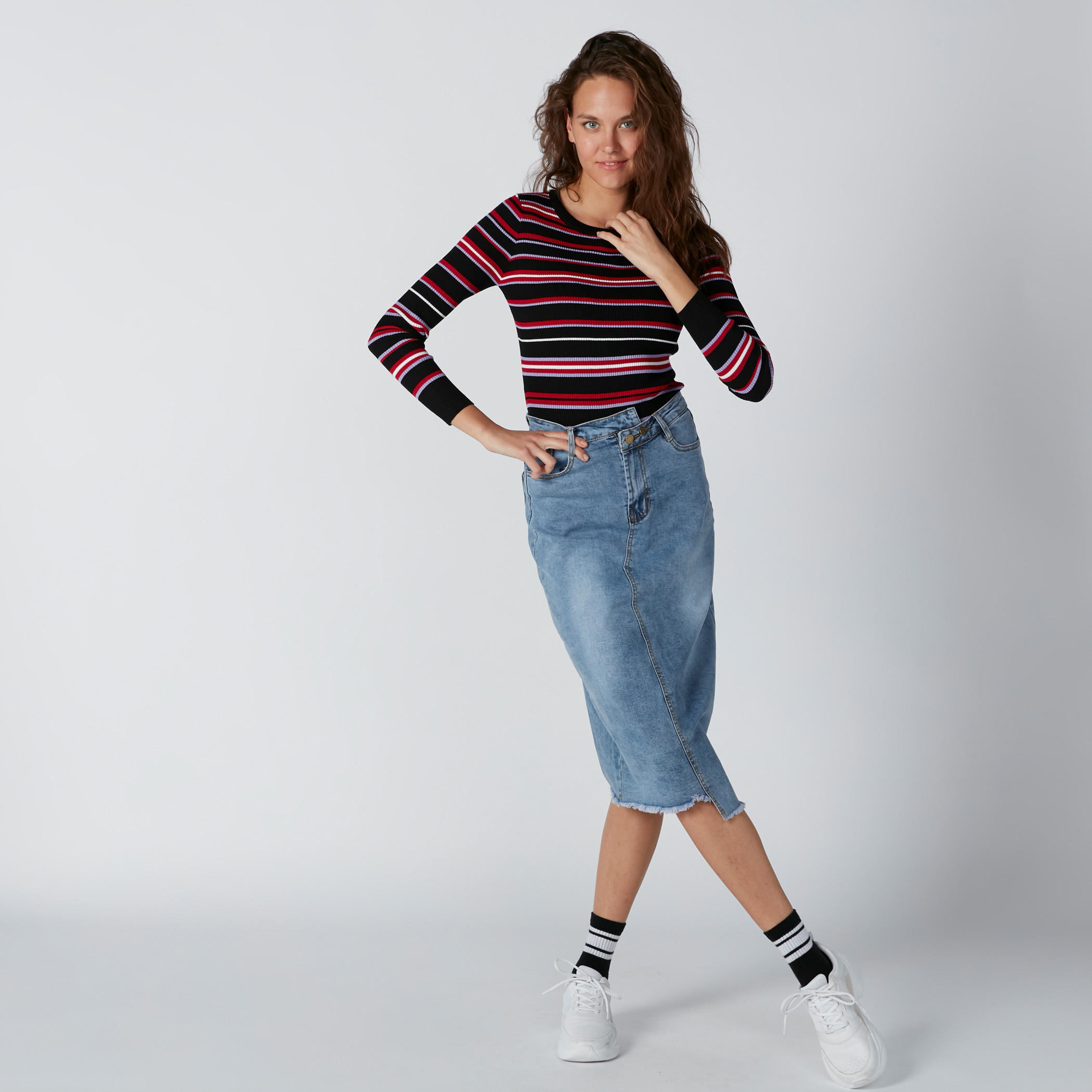 Striped T-Shirt with Long Sleeves-women-clothing-tshirts-image-4