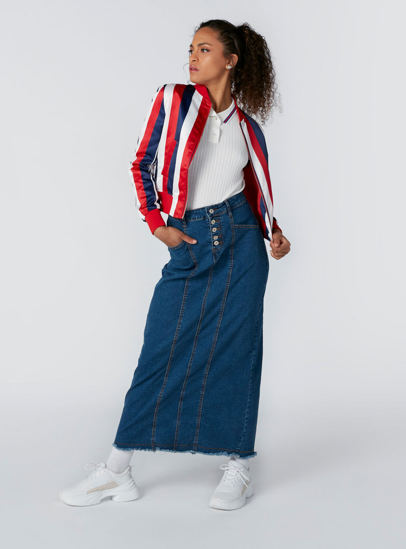 جاكيت بومبر مقلّم بأكمام طويلة وجيوب-women-winterwear-coatsandjackets-jackets-image-1