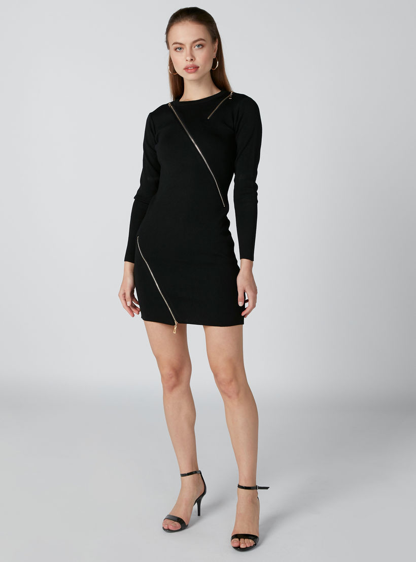 فستان قصير بقصّة ضيقة وأكمام طويلة وسحّاب-women-clothing-dresses-image-4