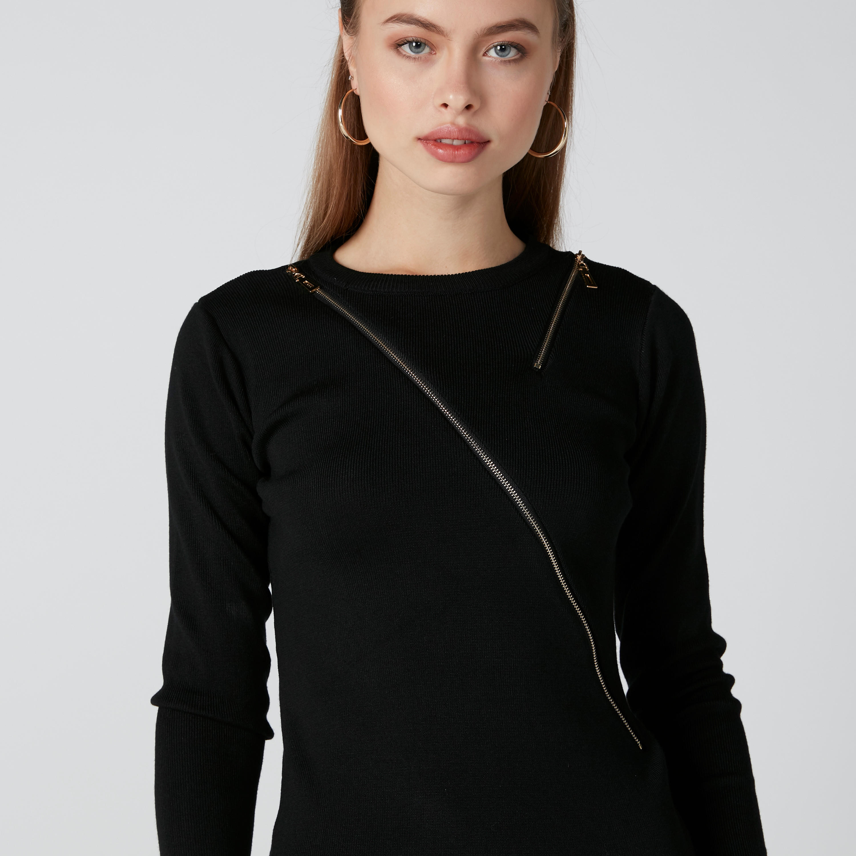 فستان قصير بقصّة ضيقة وأكمام طويلة وسحّاب-women-clothing-dresses-image-5