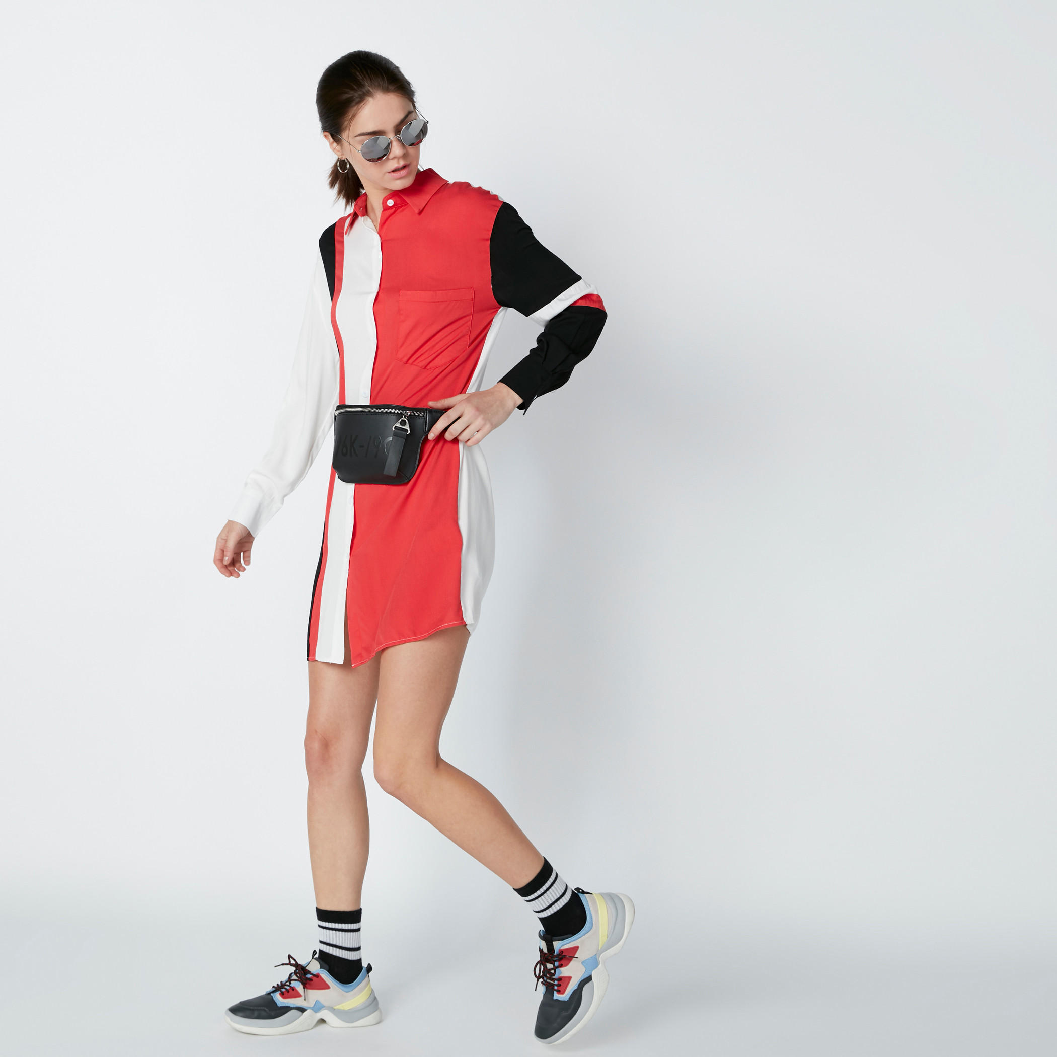 فستان قميص بأكمام طويلة وجيب-women-clothing-dresses-image-1