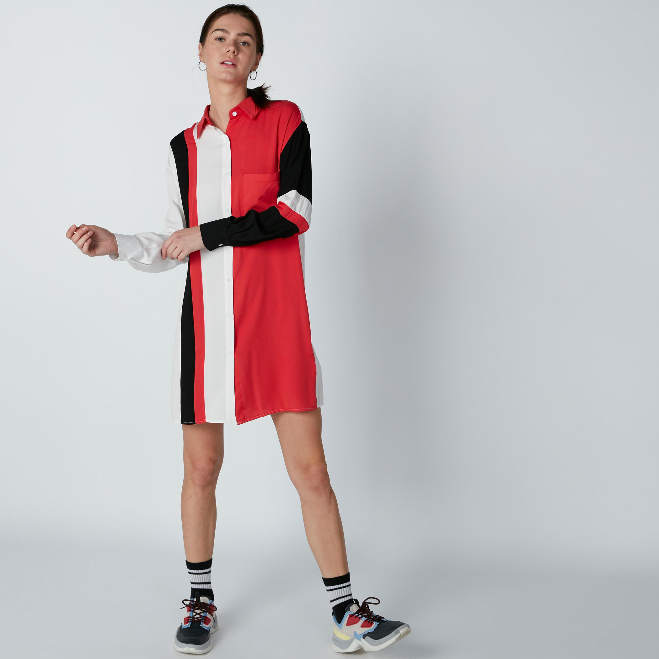 فستان قميص بأكمام طويلة وجيب-women-clothing-dresses-image-3