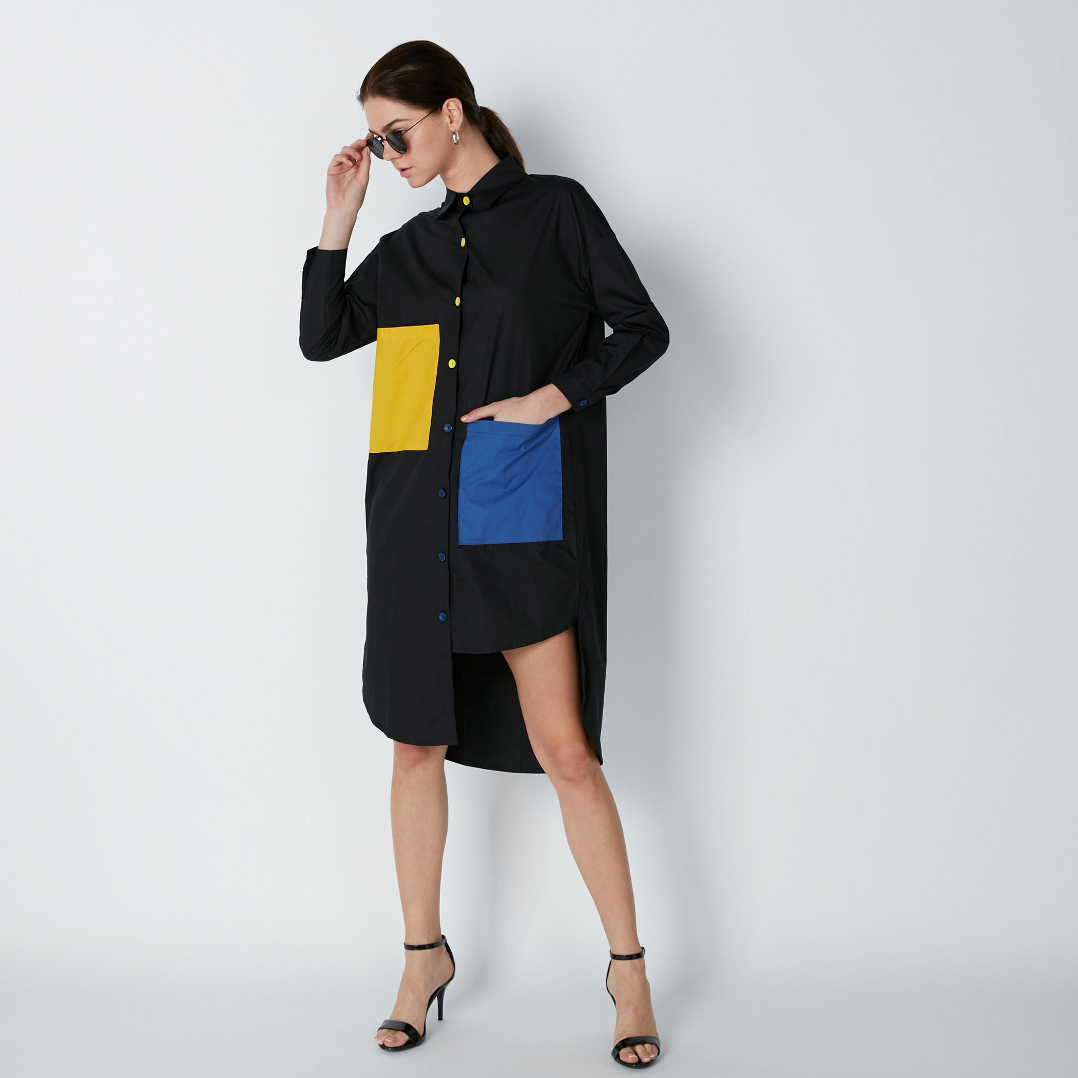 فستان قميص بحوّاف غير مستويّة وجيوب-women-clothing-dresses-image-1
