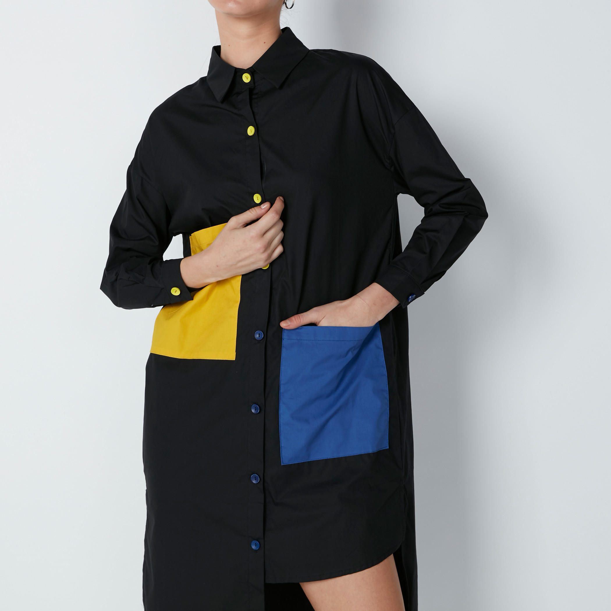 فستان قميص بحوّاف غير مستويّة وجيوب-women-clothing-dresses-image-3