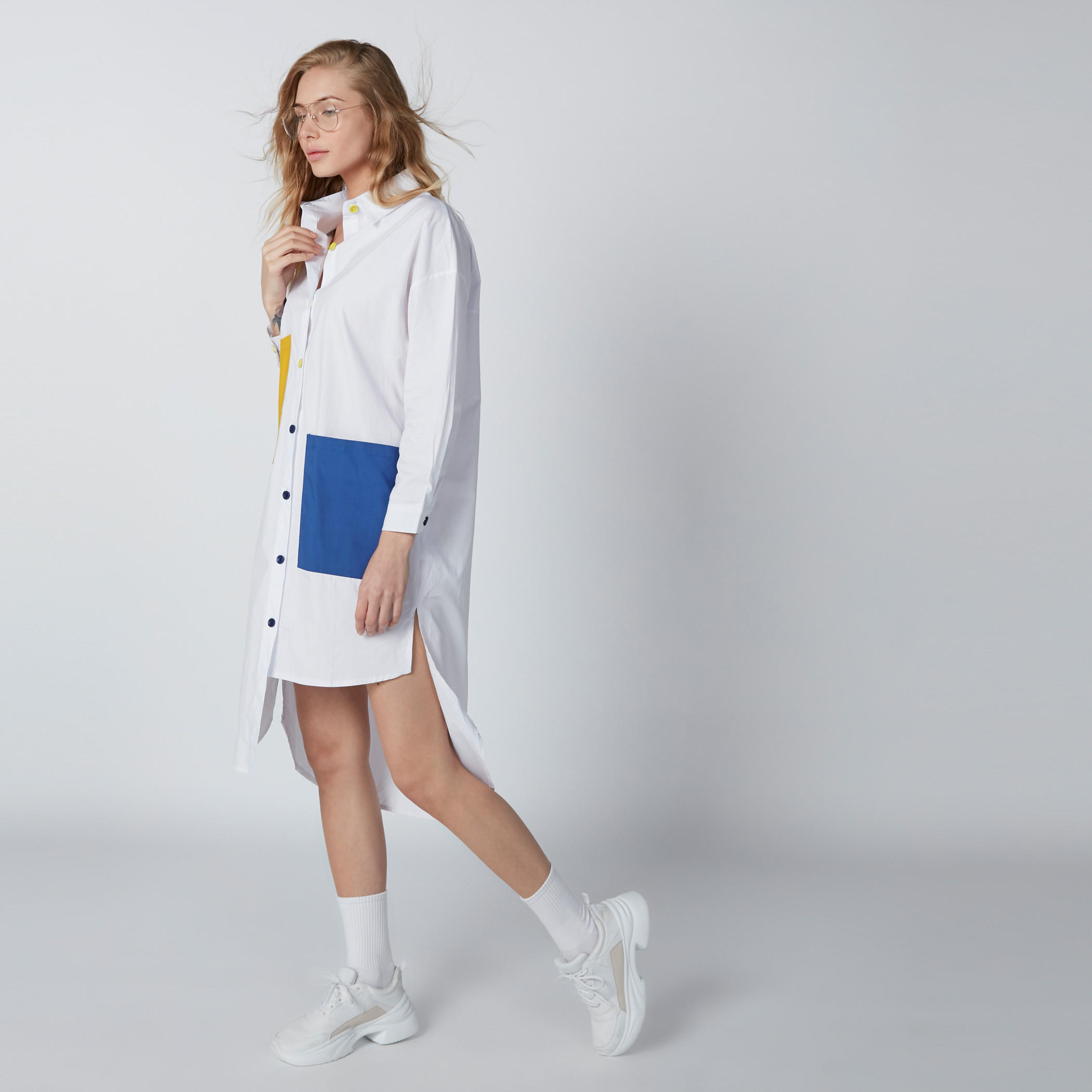 Pocket Detail Shirt Dress with Long Sleeves and Asymmetric Hem-women-clothing-dresses-image-3