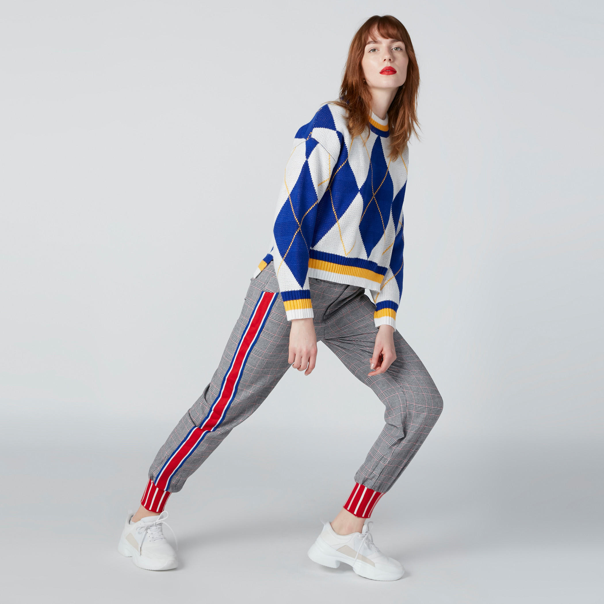 بنطال رياضي كاروهات طويل بأساور مطّاطية وجيوب-women-clothing-bottoms-joggers-image-4