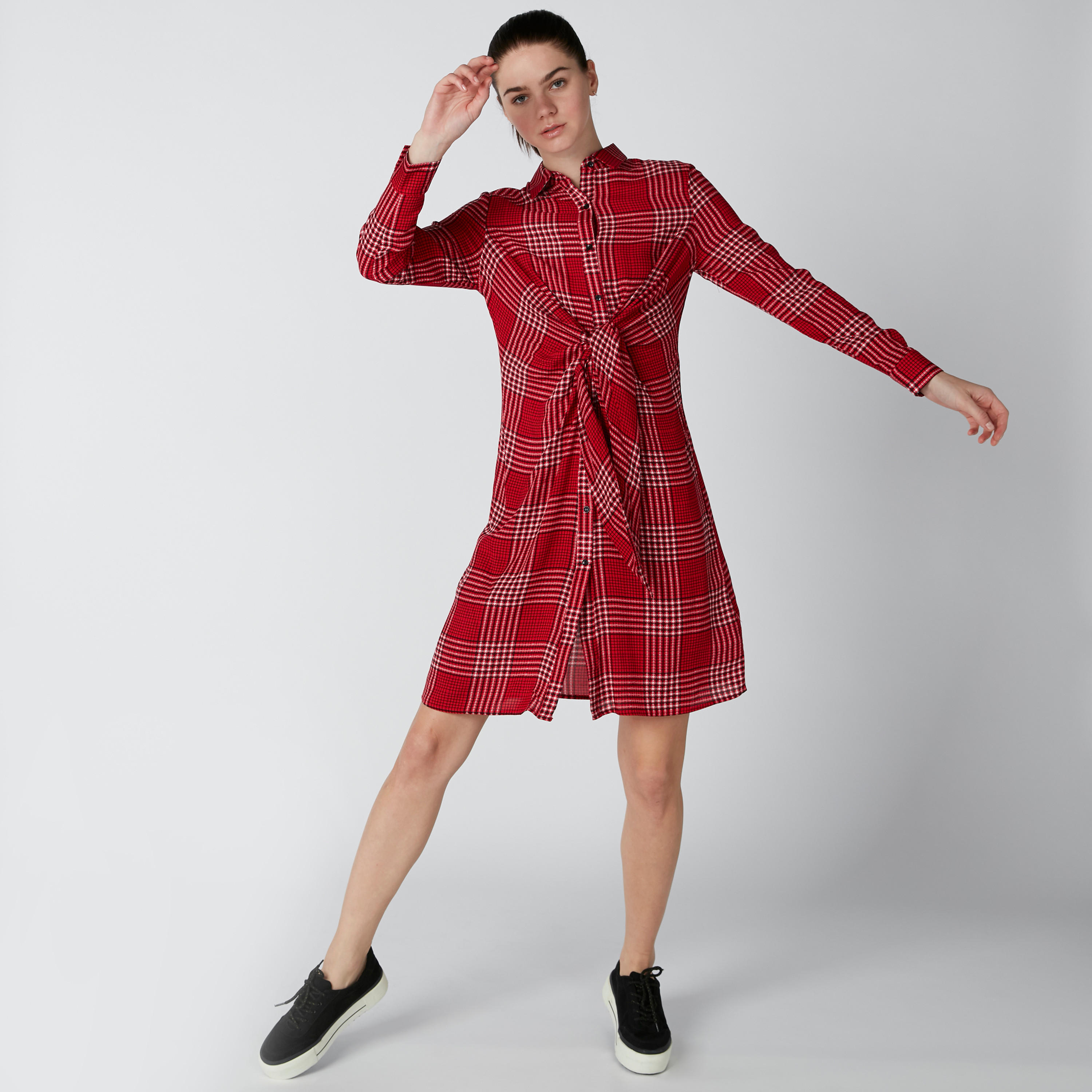 فستان قميص كاروهات برباط-women-clothing-dresses-image-1