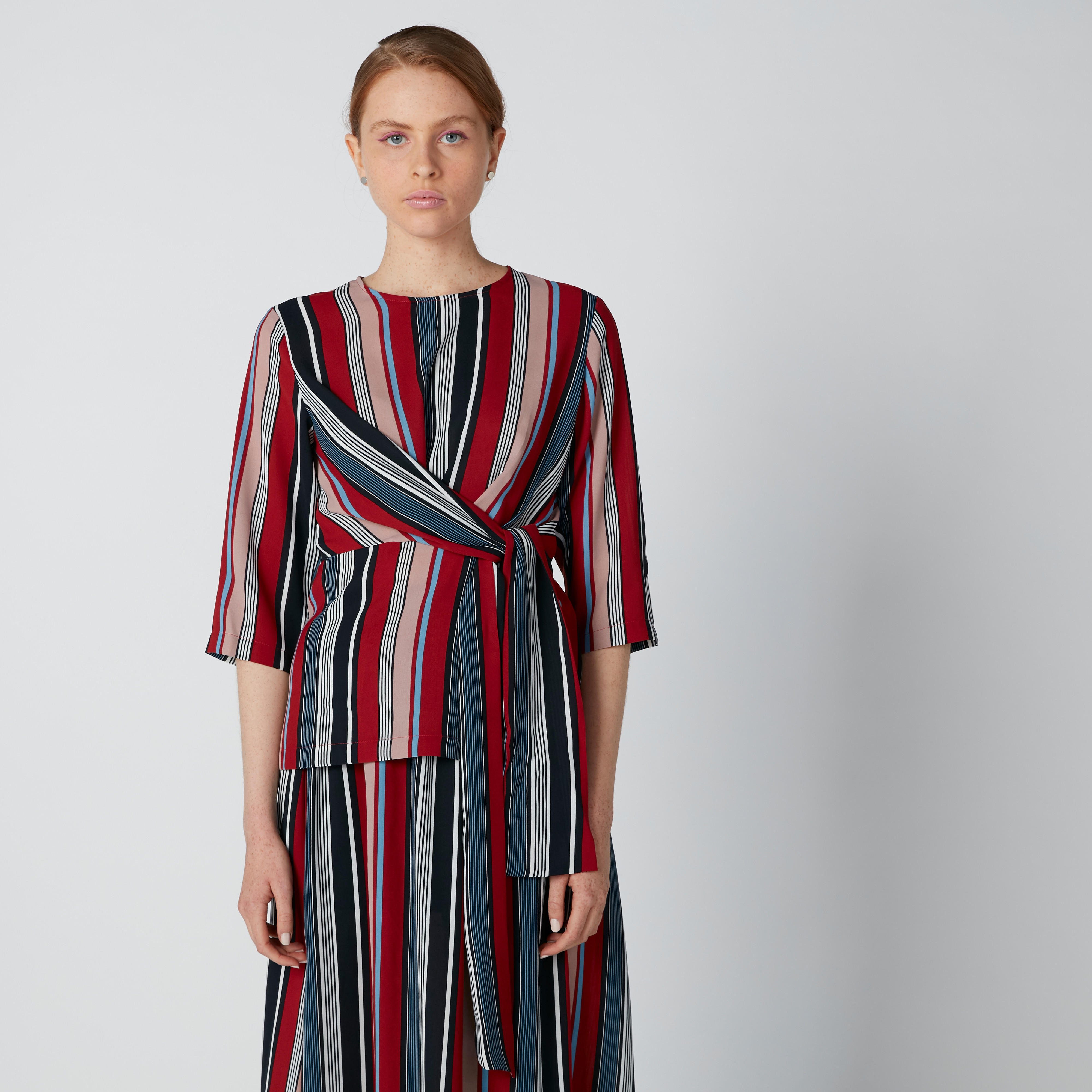 بلوزة مقلّمة بأكمام 3/4 وأربطة-women-clothing-shirtsandblouses-blouses-image-4