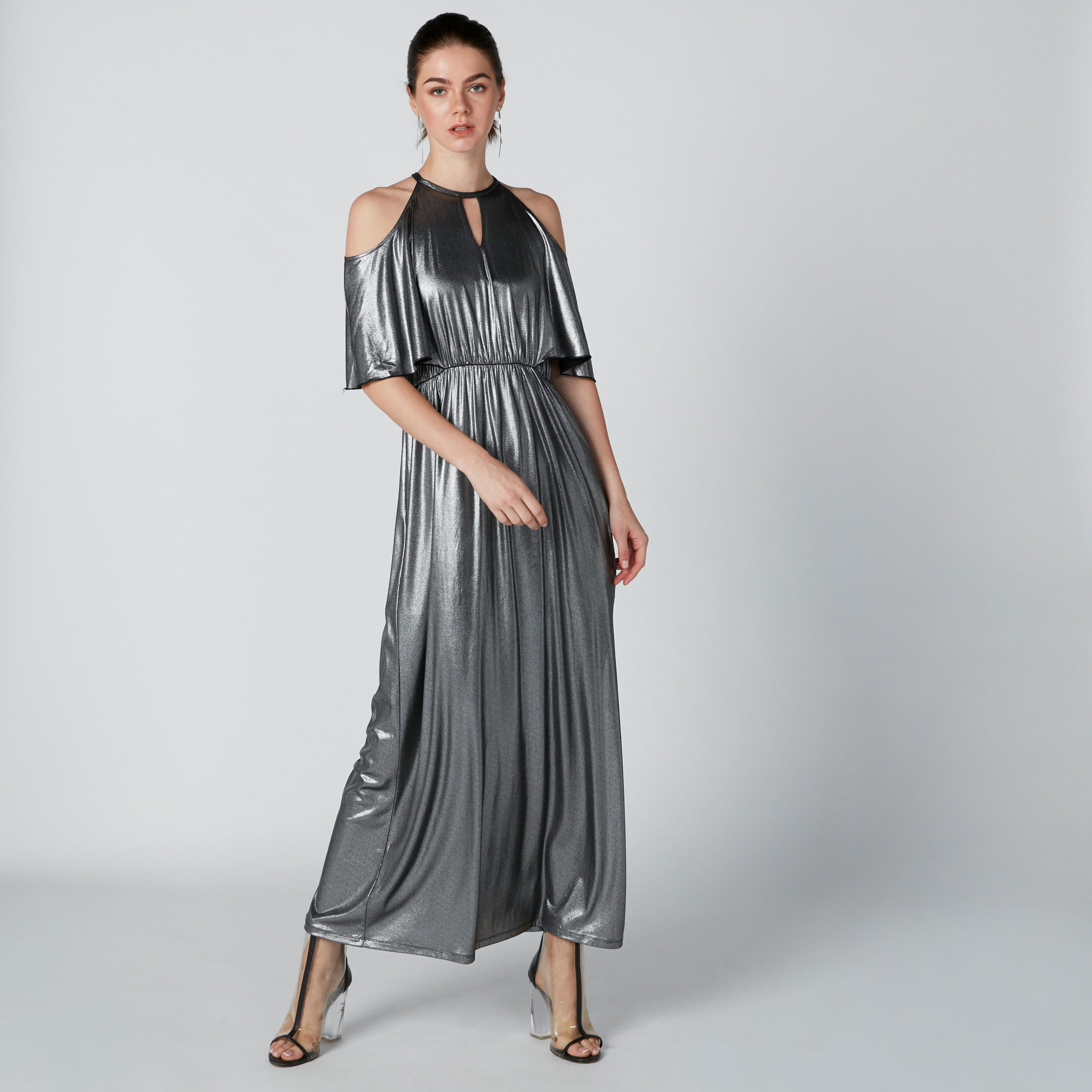 فستان طويل إيه لاين بأكتاف منسدلة وفتحة جانبية-women-clothing-dresses-image-3