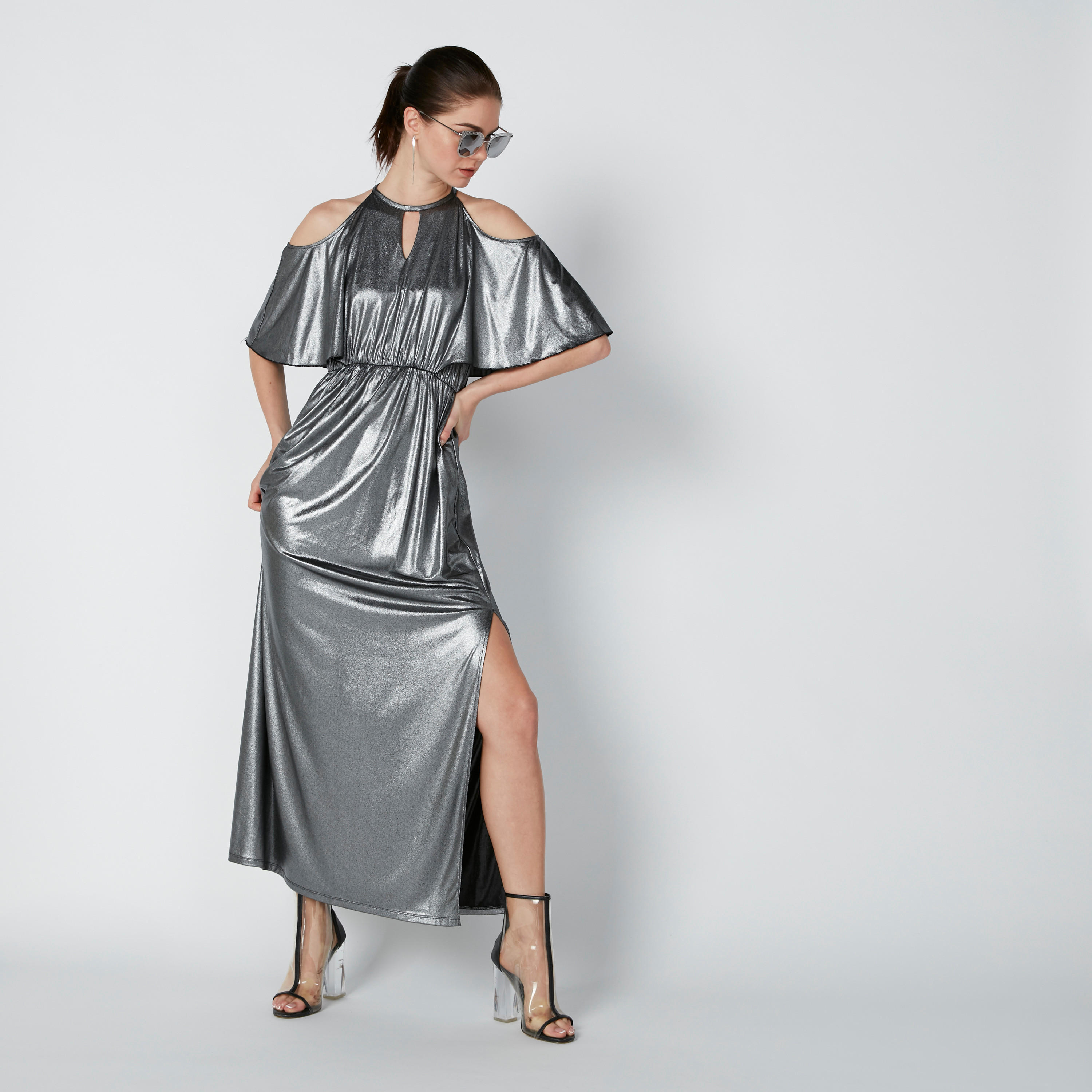 فستان طويل إيه لاين بأكتاف منسدلة وفتحة جانبية-women-clothing-dresses-image-4