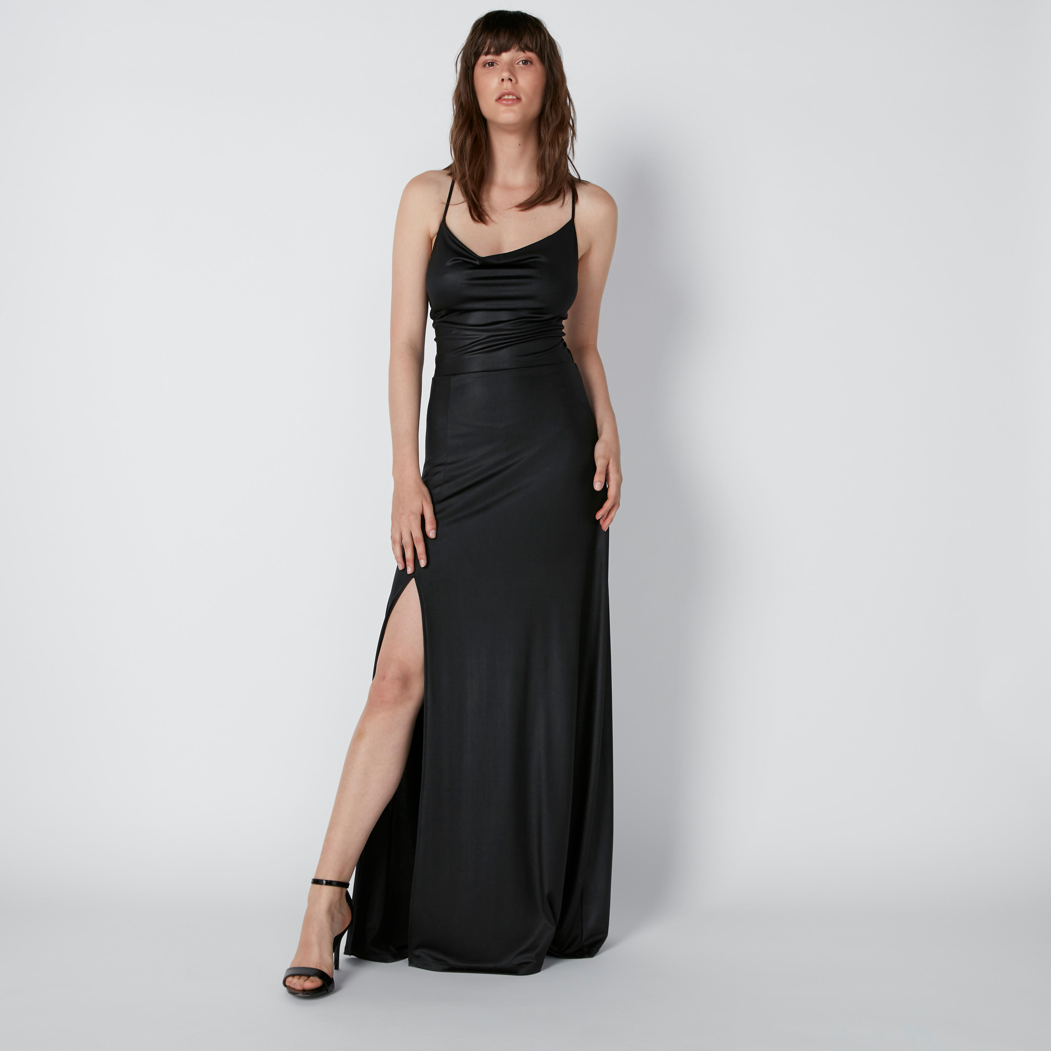 Textured Maxi Dress with Slit Detail and Crossed Straps-women-clothing-dresses-image-5