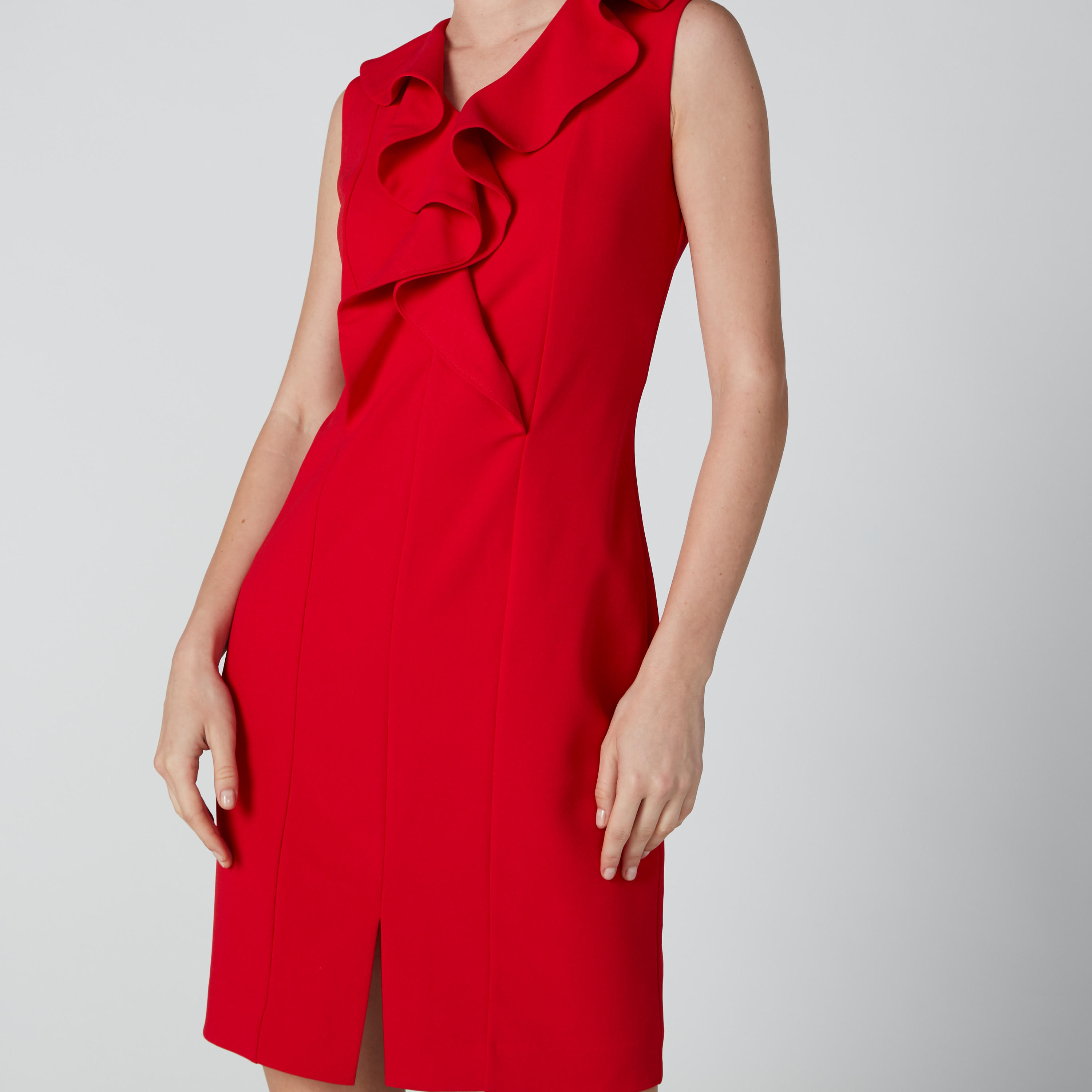 فستان متوسط الطول دون أكمام بفتحة أمامية وتفاصيل كشكش-women-clothing-dresses-image-4