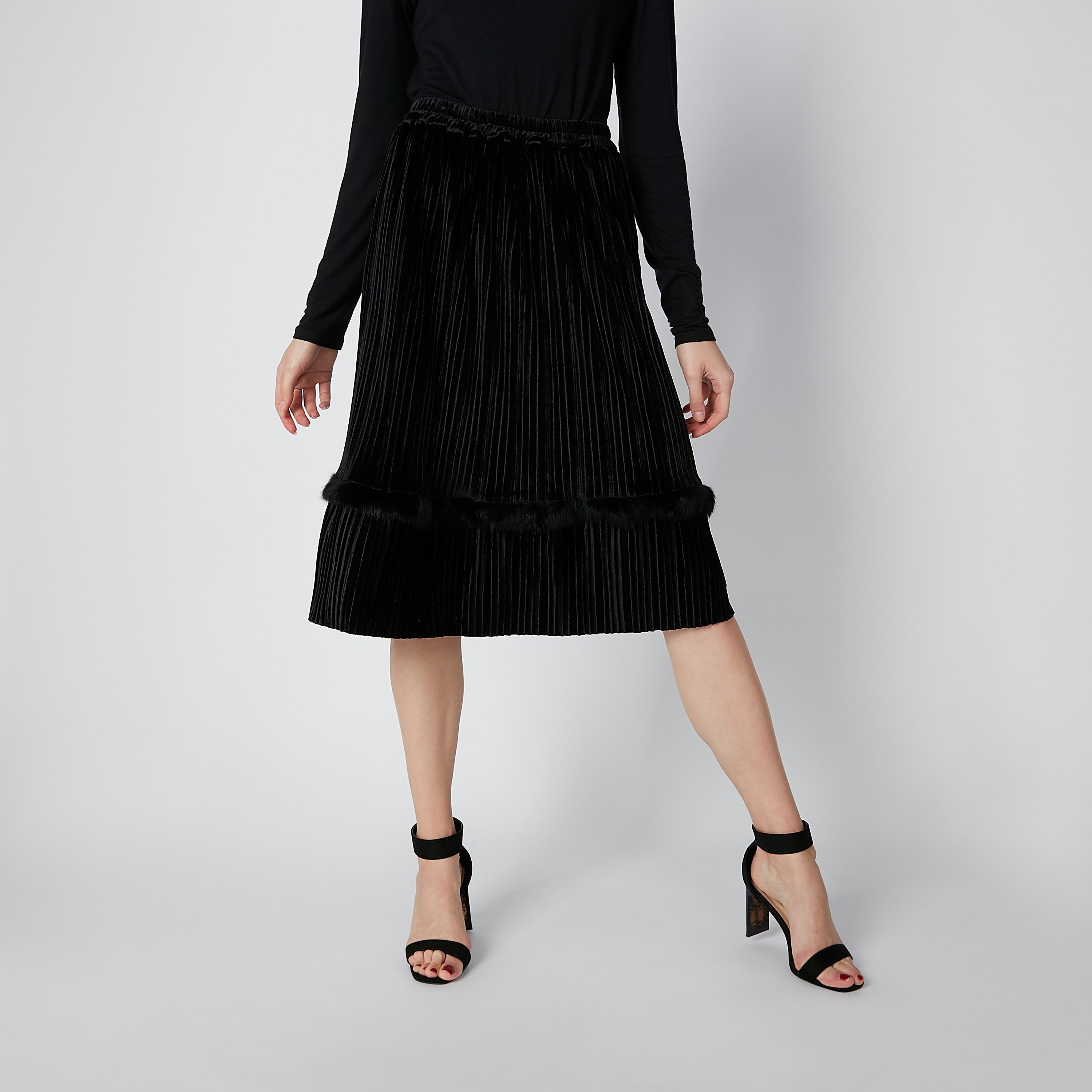 Textured Midi A-Line Skirt with Plush Detail-women-clothing-bottoms-skirts-image-2