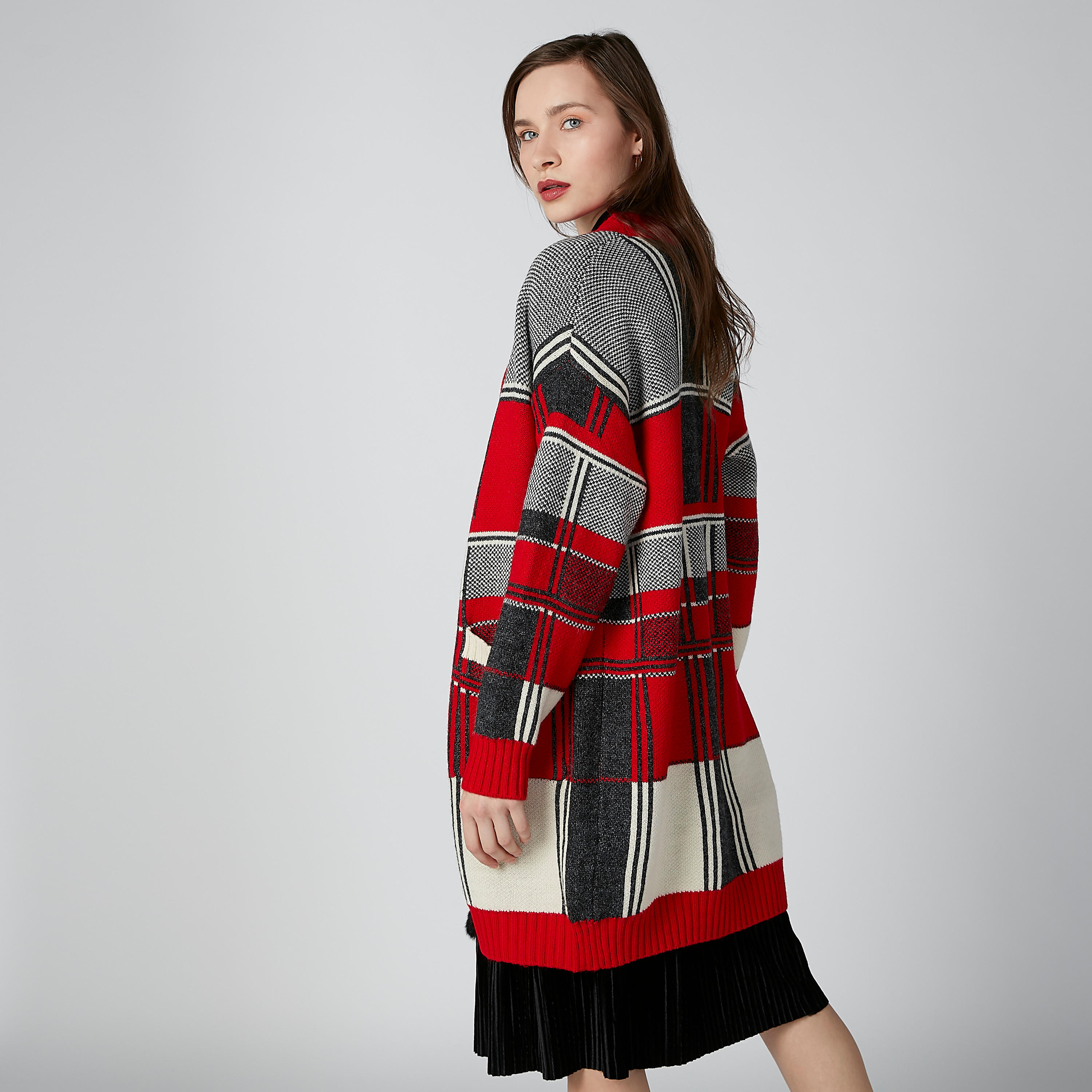 كارديجان كاروهات طويل مفتوح من الأمام بجيوب-women-winterwear-cardigansandjumpers-cardigans-image-5