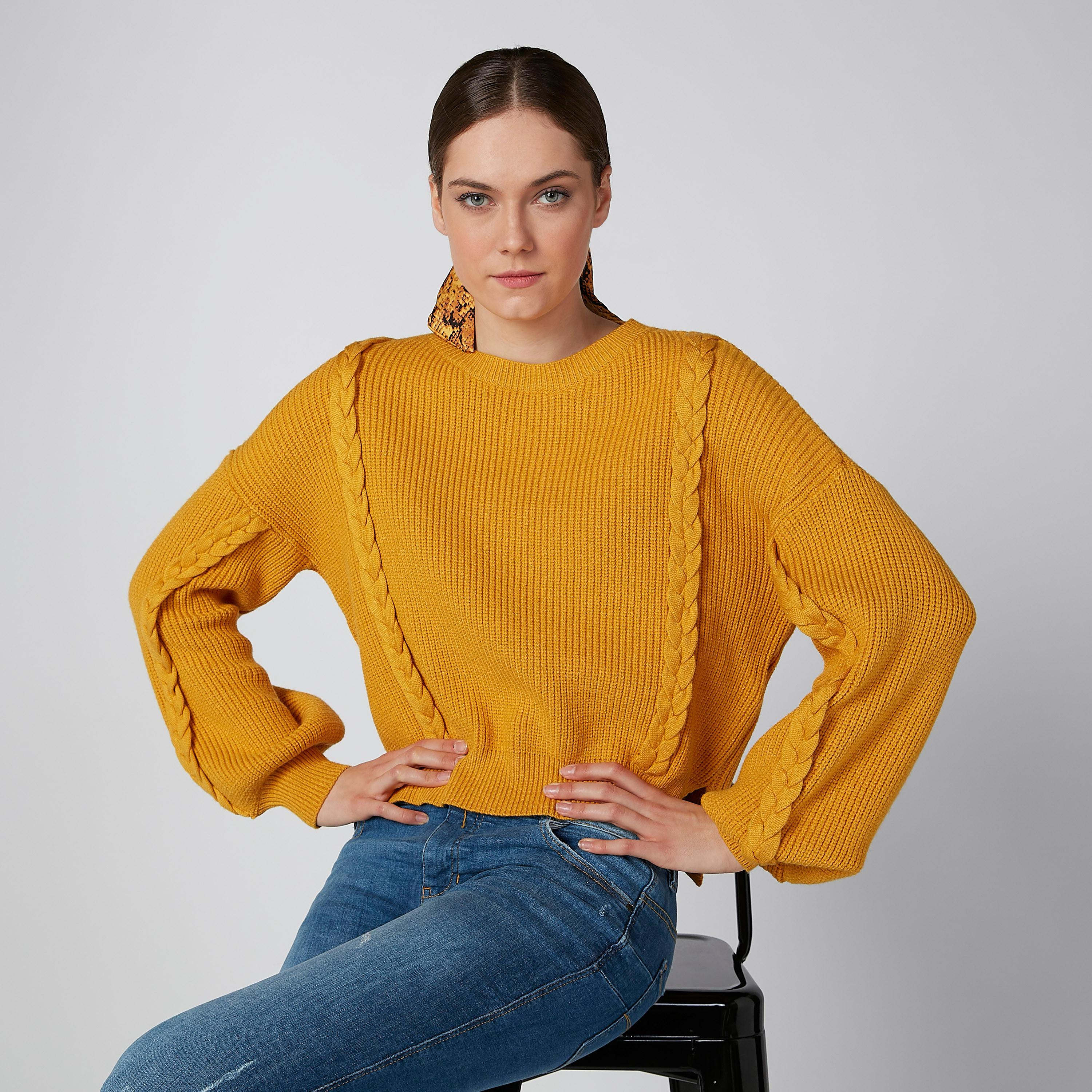 Textured Sweater with Round Neck and Drop Shoulder Sleeves-women-clothing-cardigansandjumpers-jumpers-image-1