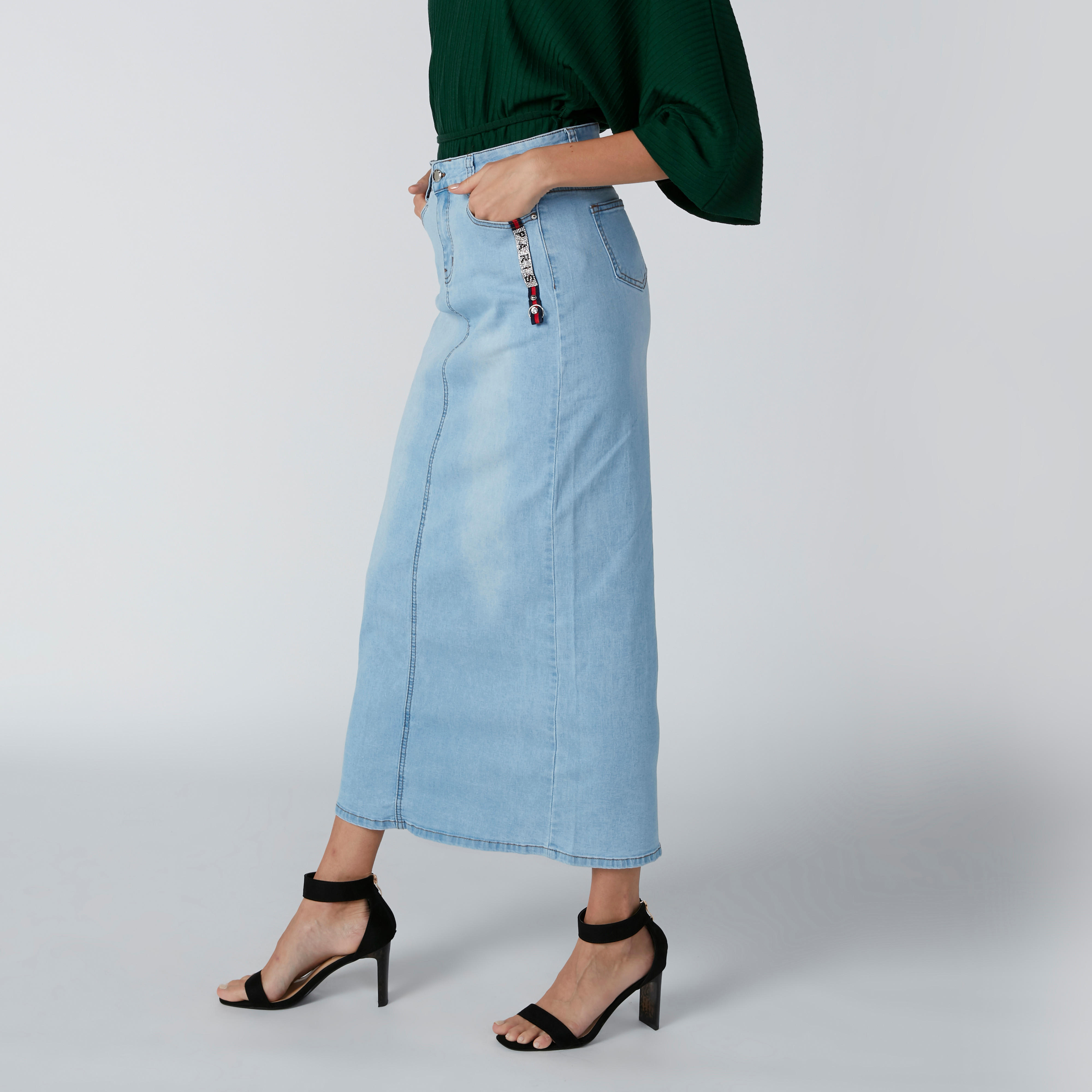Pocket Detail A-Line Skirt with Button Closure-women-clothing-bottoms-skirts-image-1