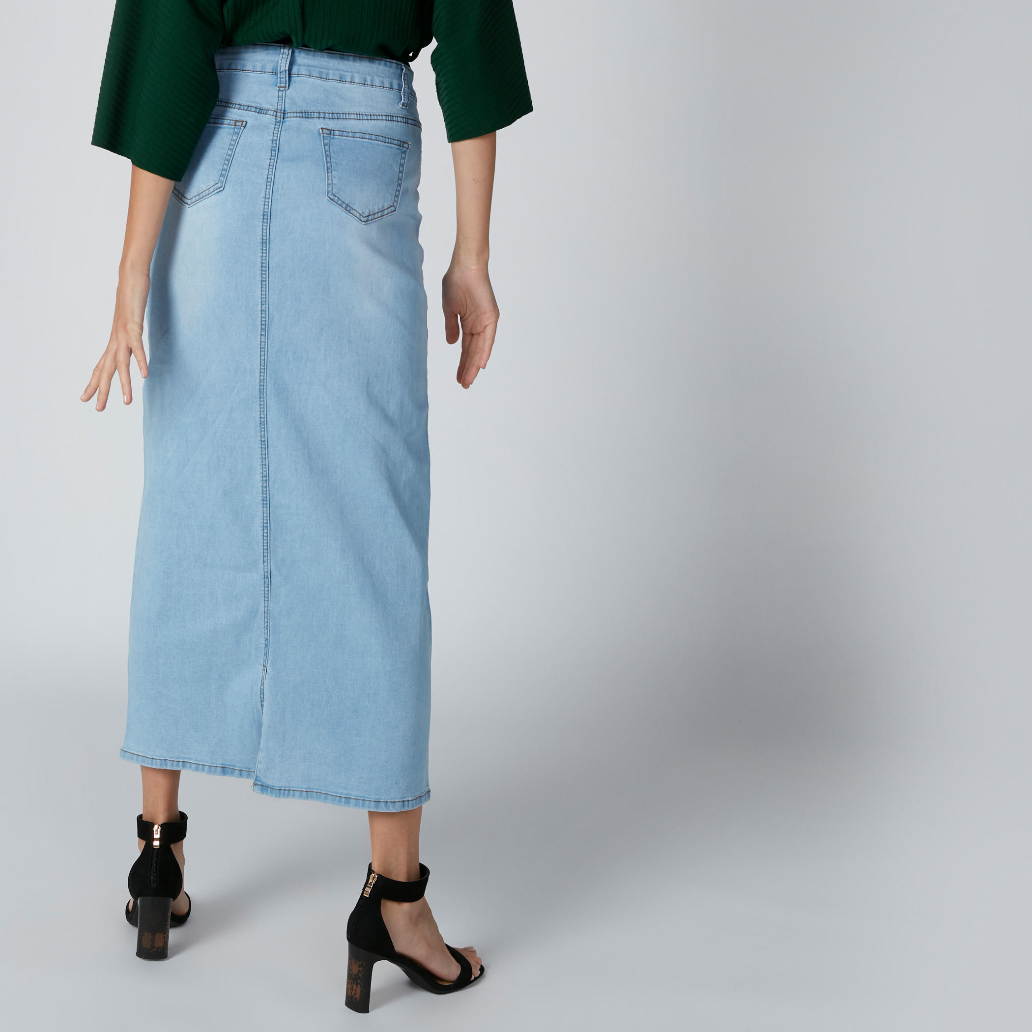 Pocket Detail A-Line Skirt with Button Closure-women-clothing-bottoms-skirts-image-2