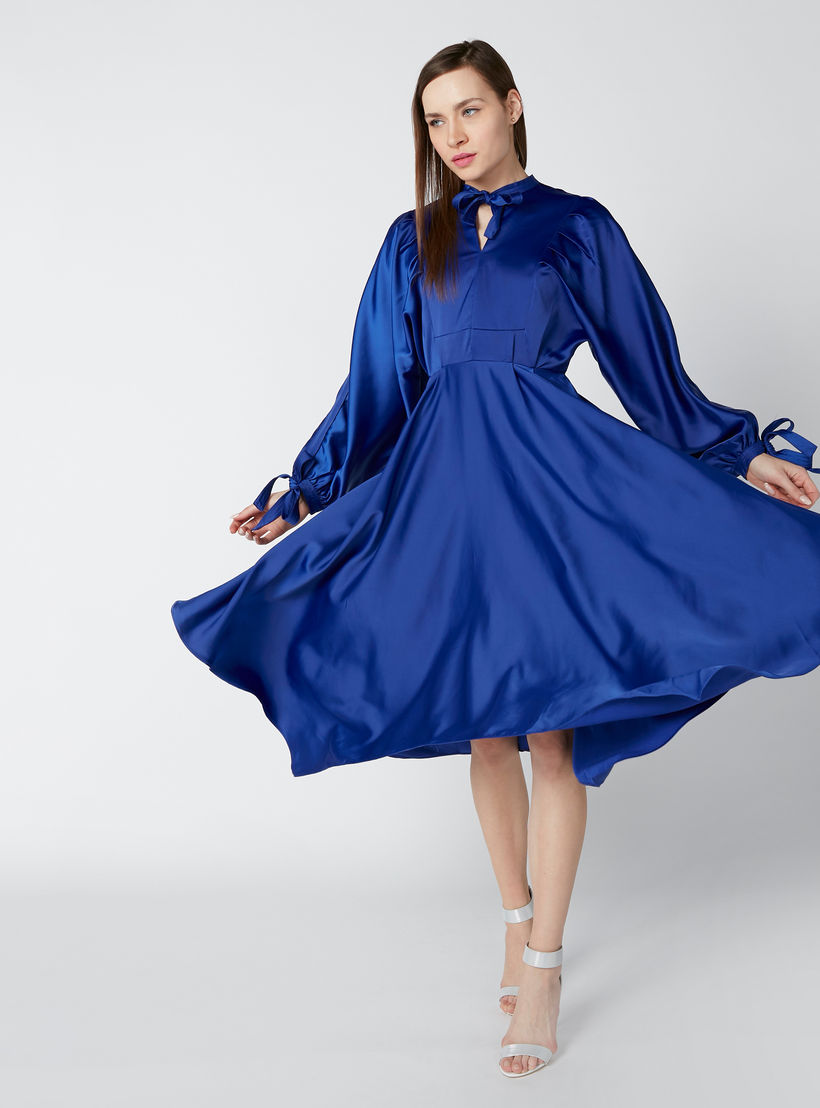 فستان متوسط الطول بأربطة وجيوب وحوّاف غير مستوية-women-clothing-dresses-image-1