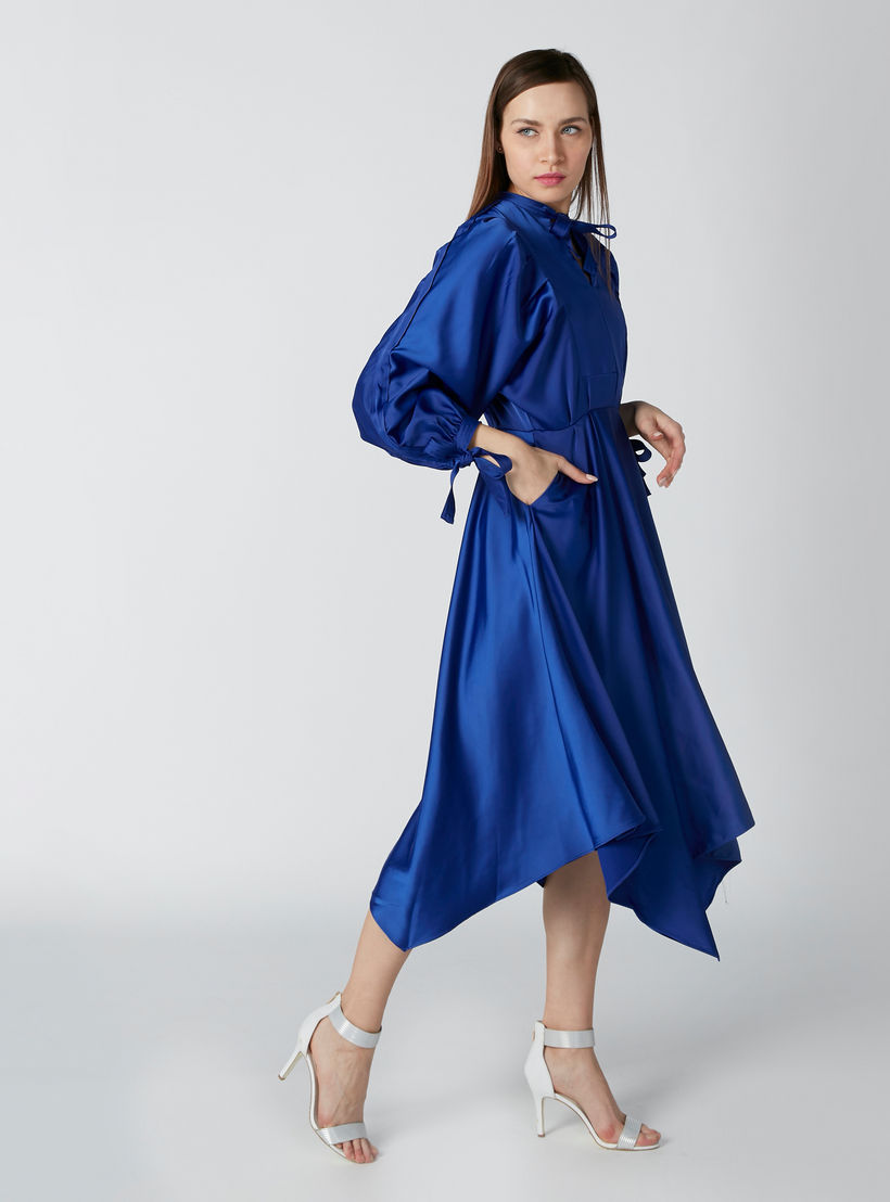 فستان متوسط الطول بأربطة وجيوب وحوّاف غير مستوية-women-clothing-dresses-image-2