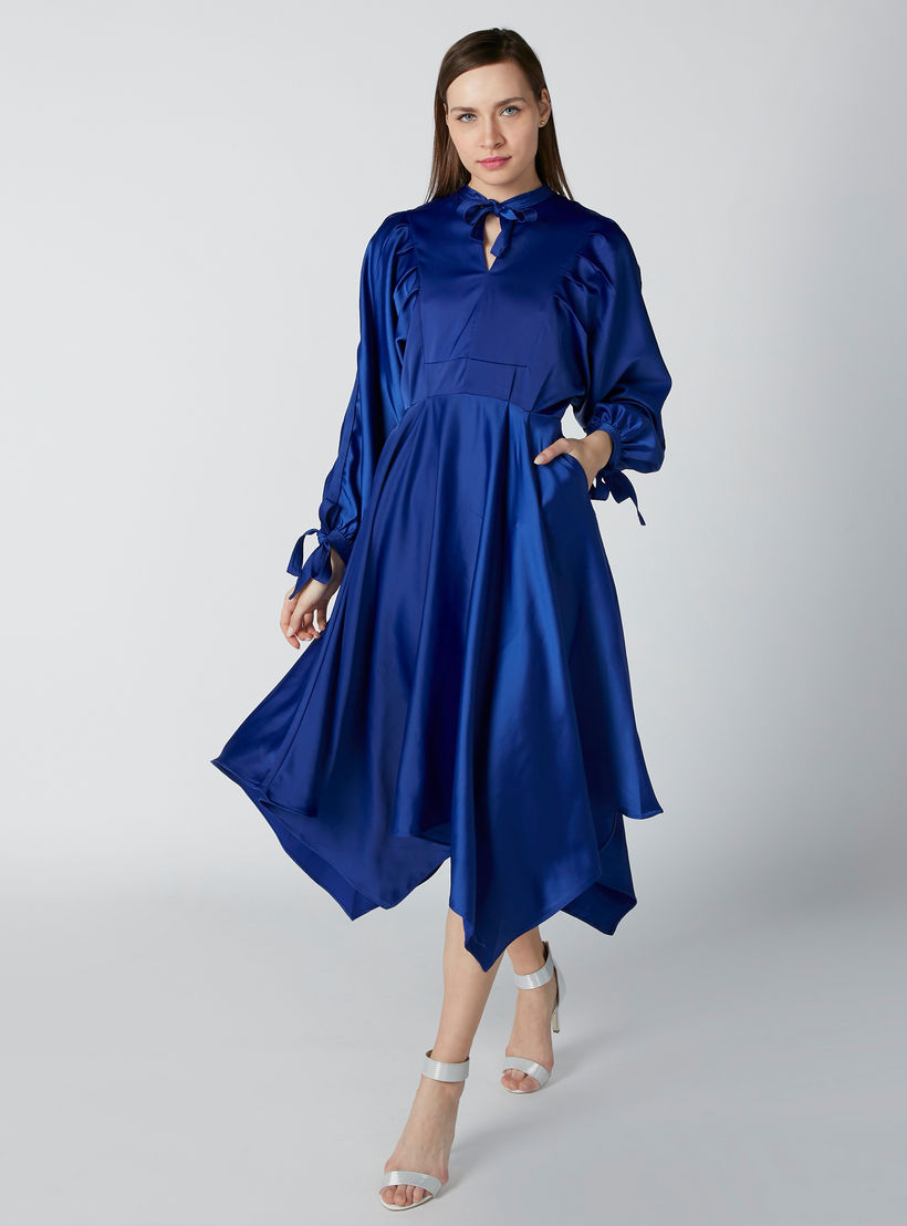 فستان متوسط الطول بأربطة وجيوب وحوّاف غير مستوية-women-clothing-dresses-image-3