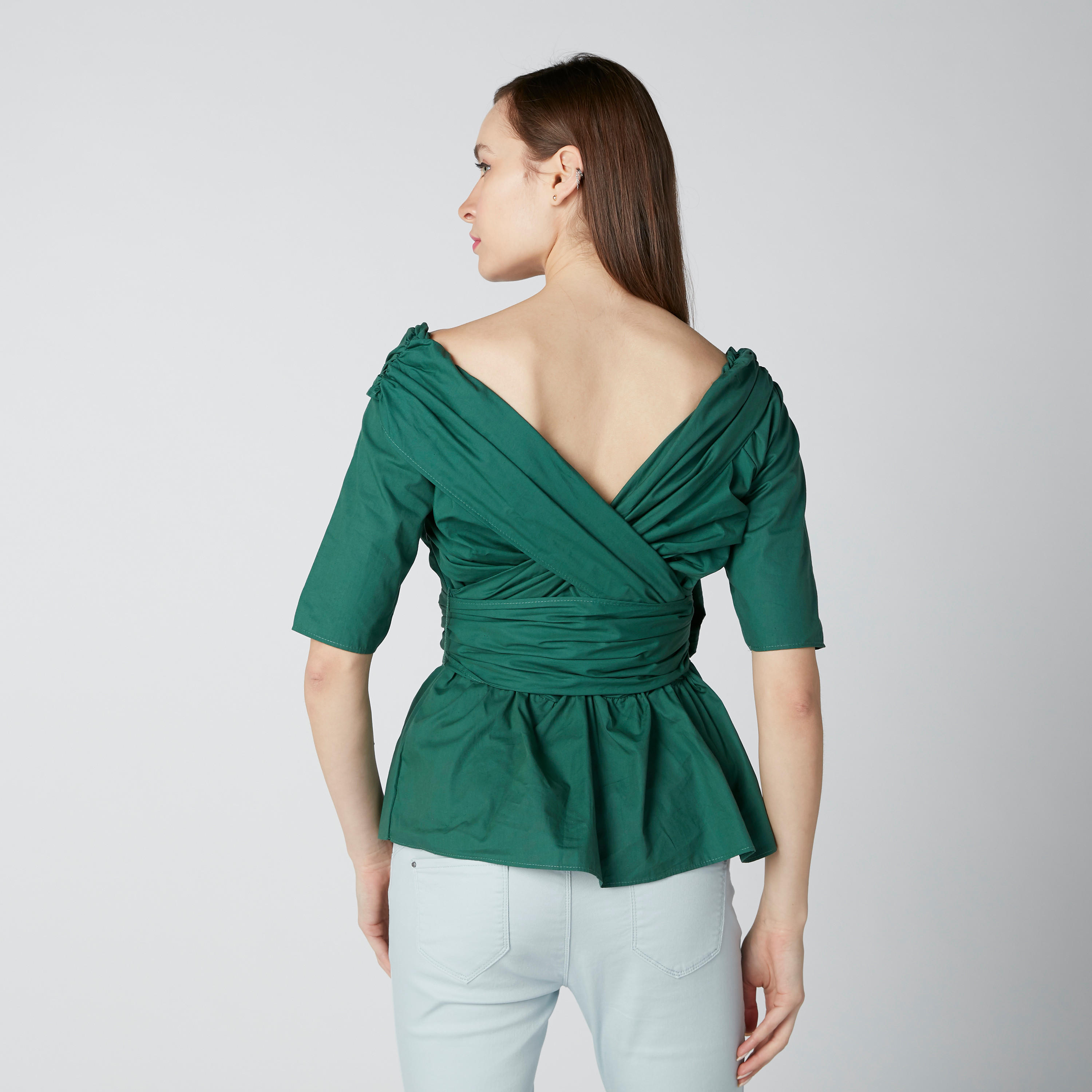 بلوزة بياقة طوق وأكمام قصيرة وفيونكة-women-clothing-shirtsandblouses-blouses-image-2