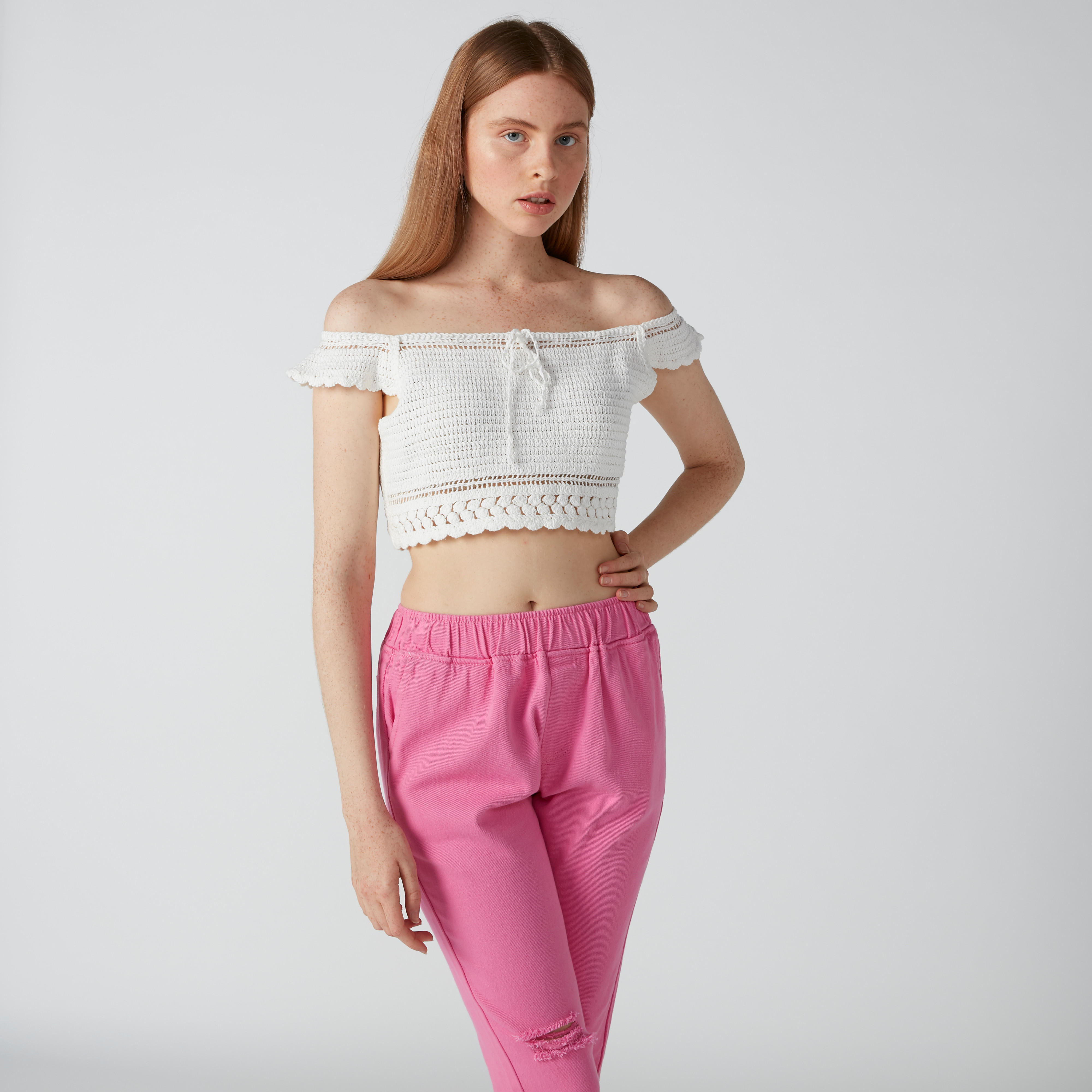Textured Crop Top with Bardot Neck-women-clothing-shirtsandblouses-blouses-image-1