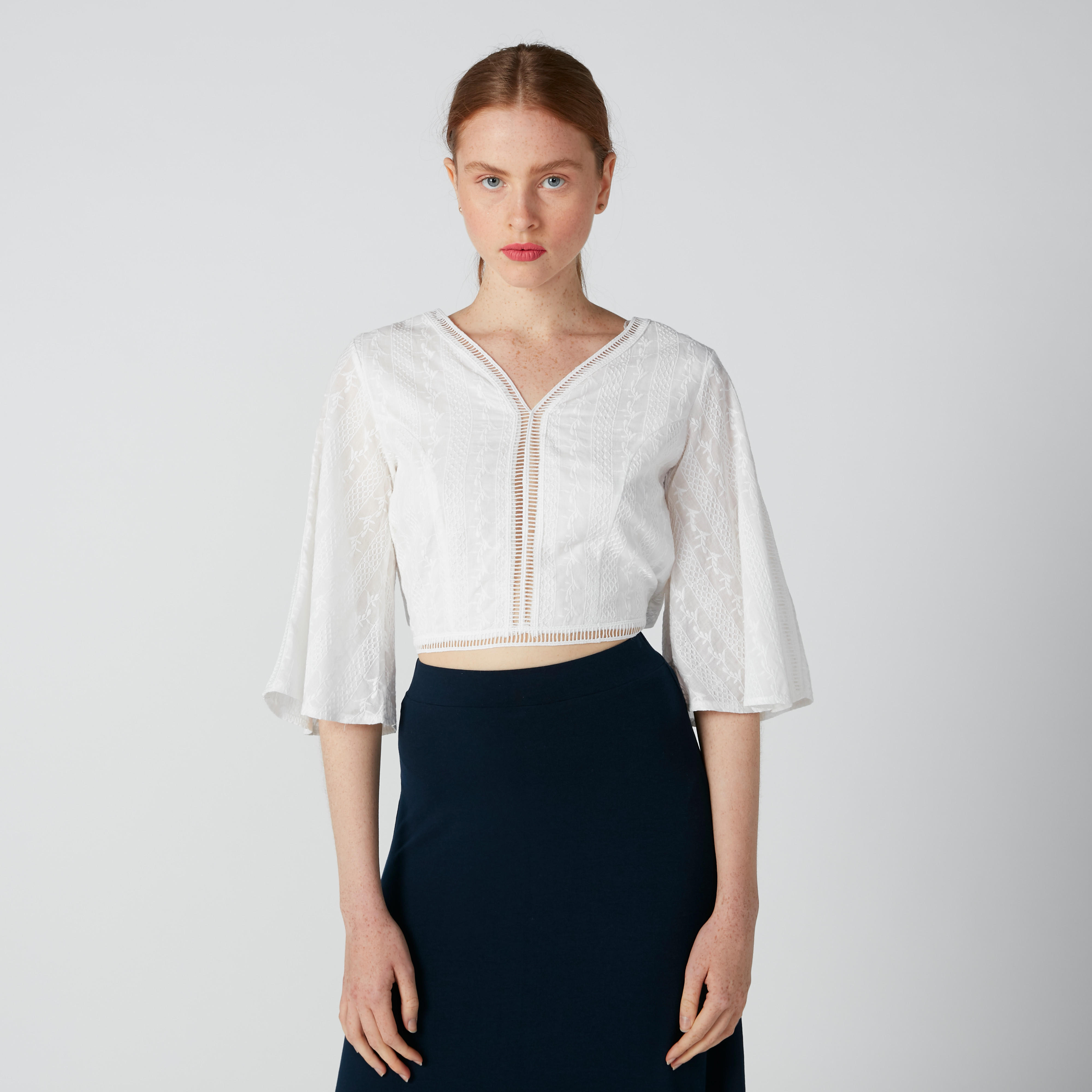 بلوزة مطرزة بأكمام واسعة ورباط-women-clothing-shirtsandblouses-blouses-image-1