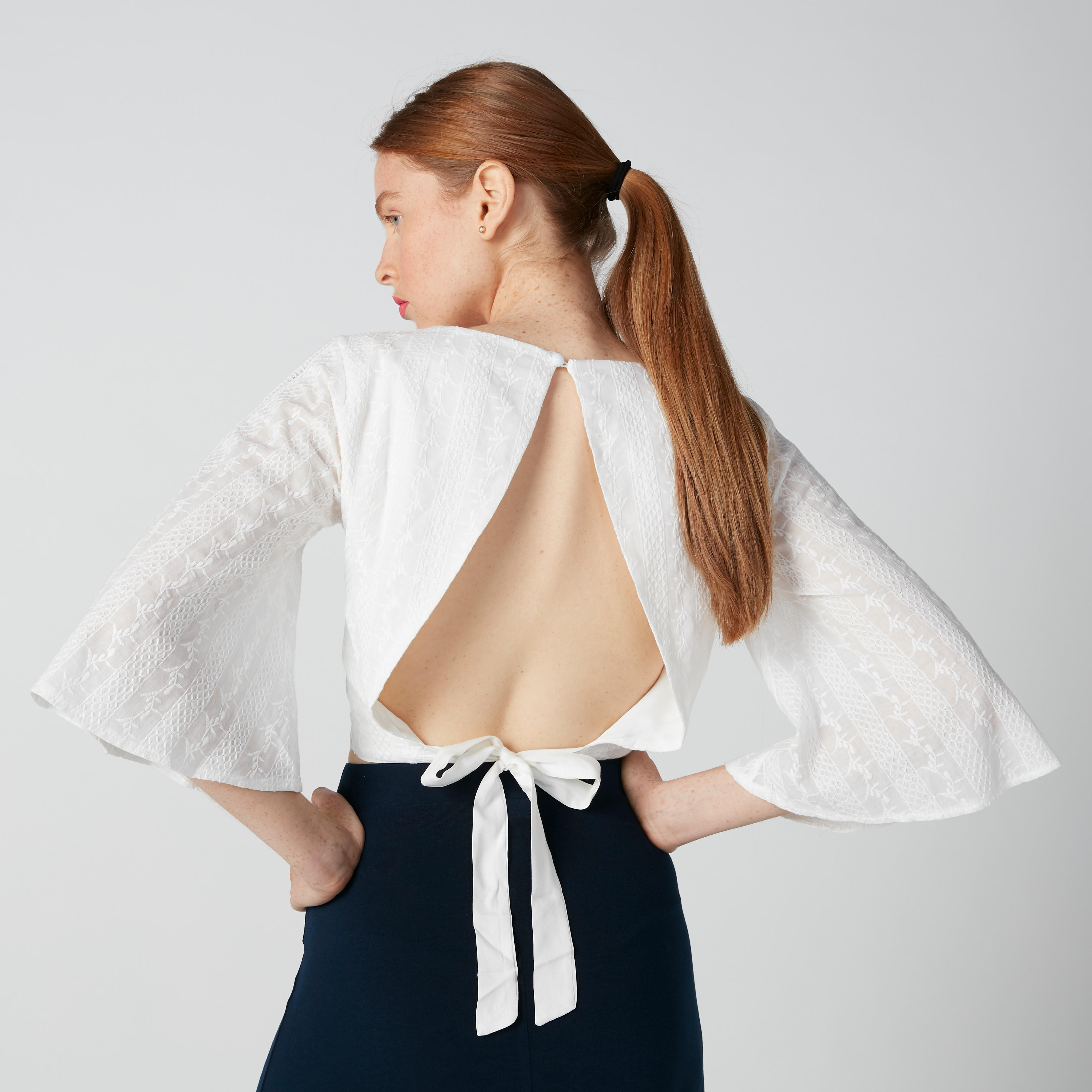 بلوزة مطرزة بأكمام واسعة ورباط-women-clothing-shirtsandblouses-blouses-image-4