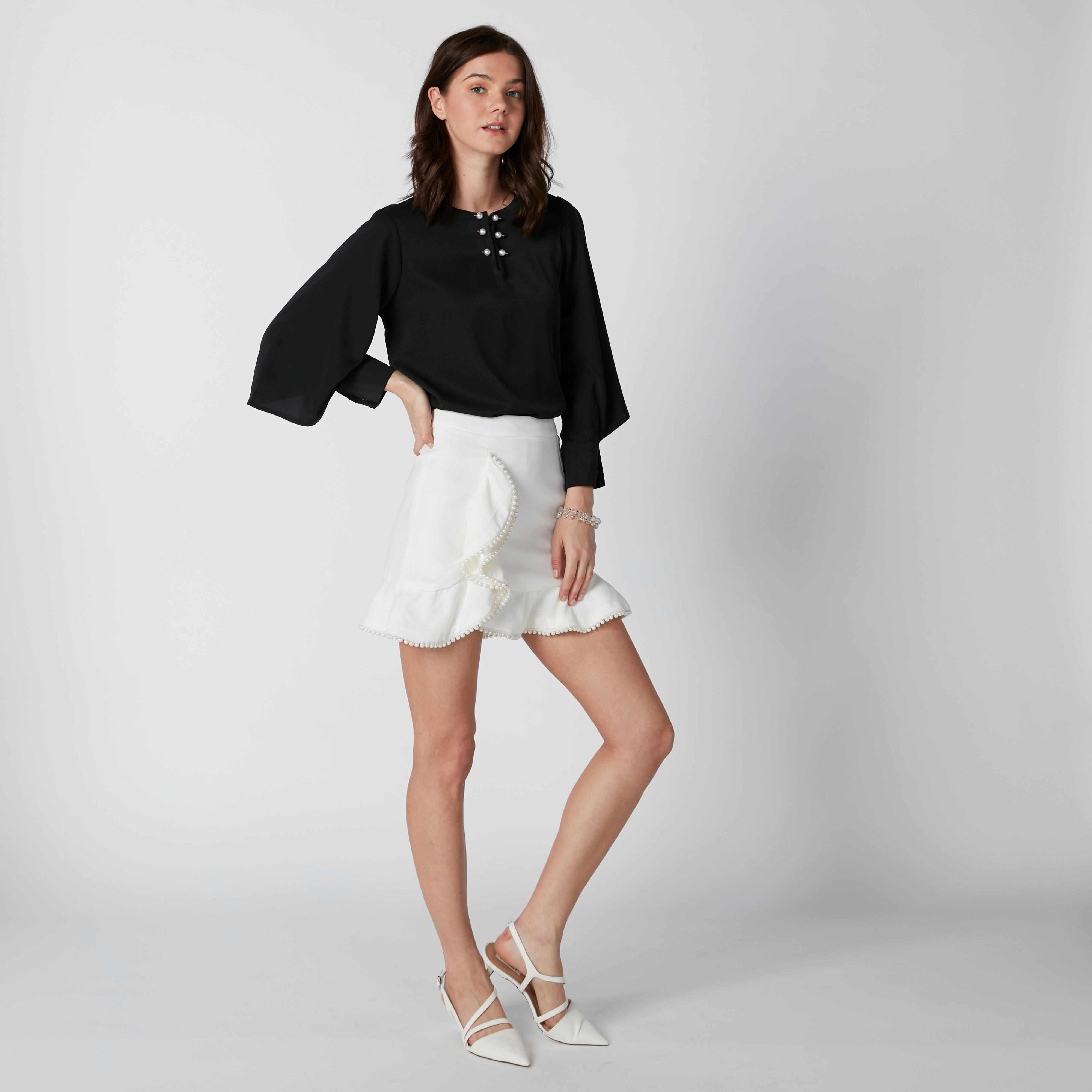 Pearl Detail Top with Round Neck and Long Sleeves-women-clothing-shirtsandblouses-blouses-image-1
