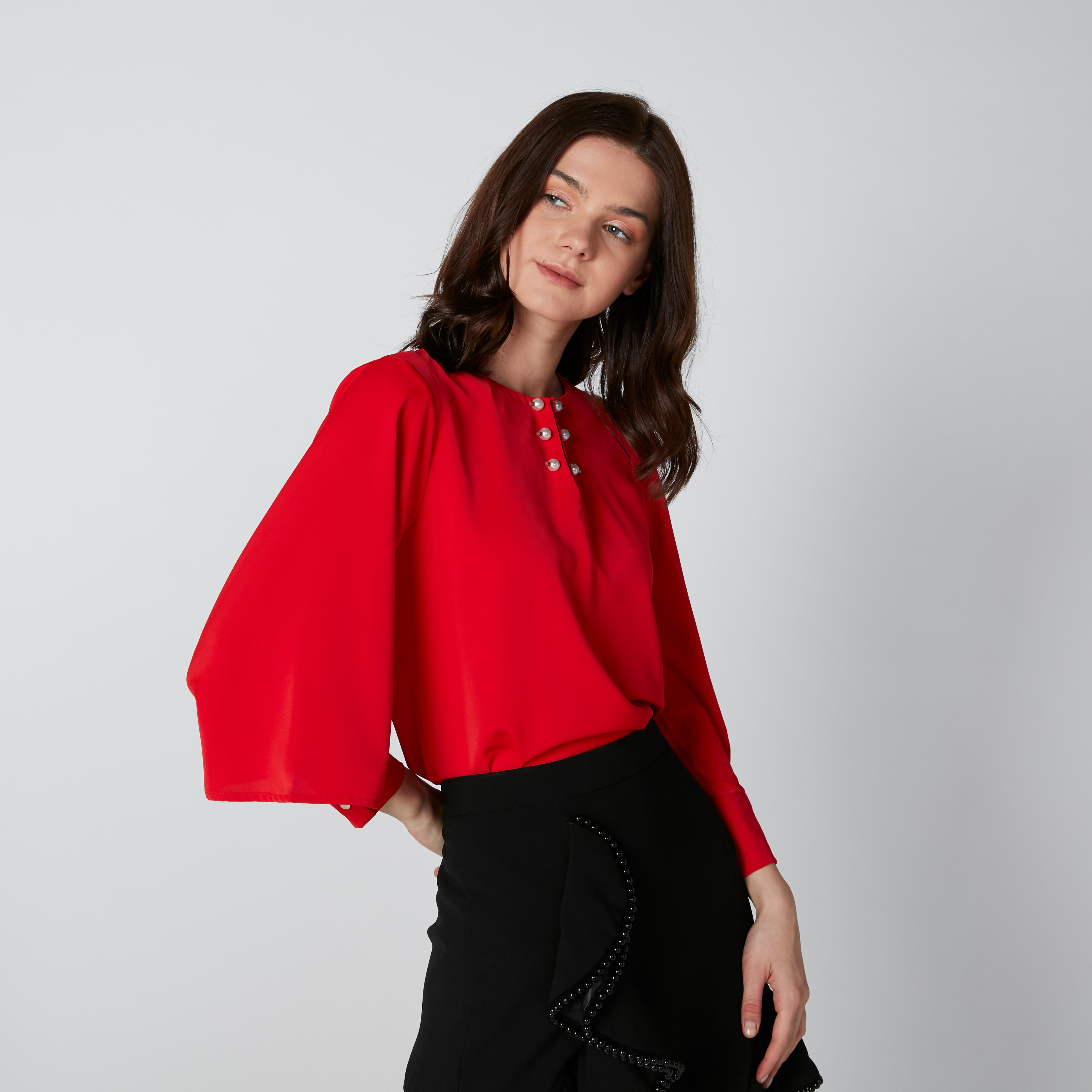 Pearl Detail Top with Round Neck and Long Sleeves-women-clothing-shirtsandblouses-blouses-image-2
