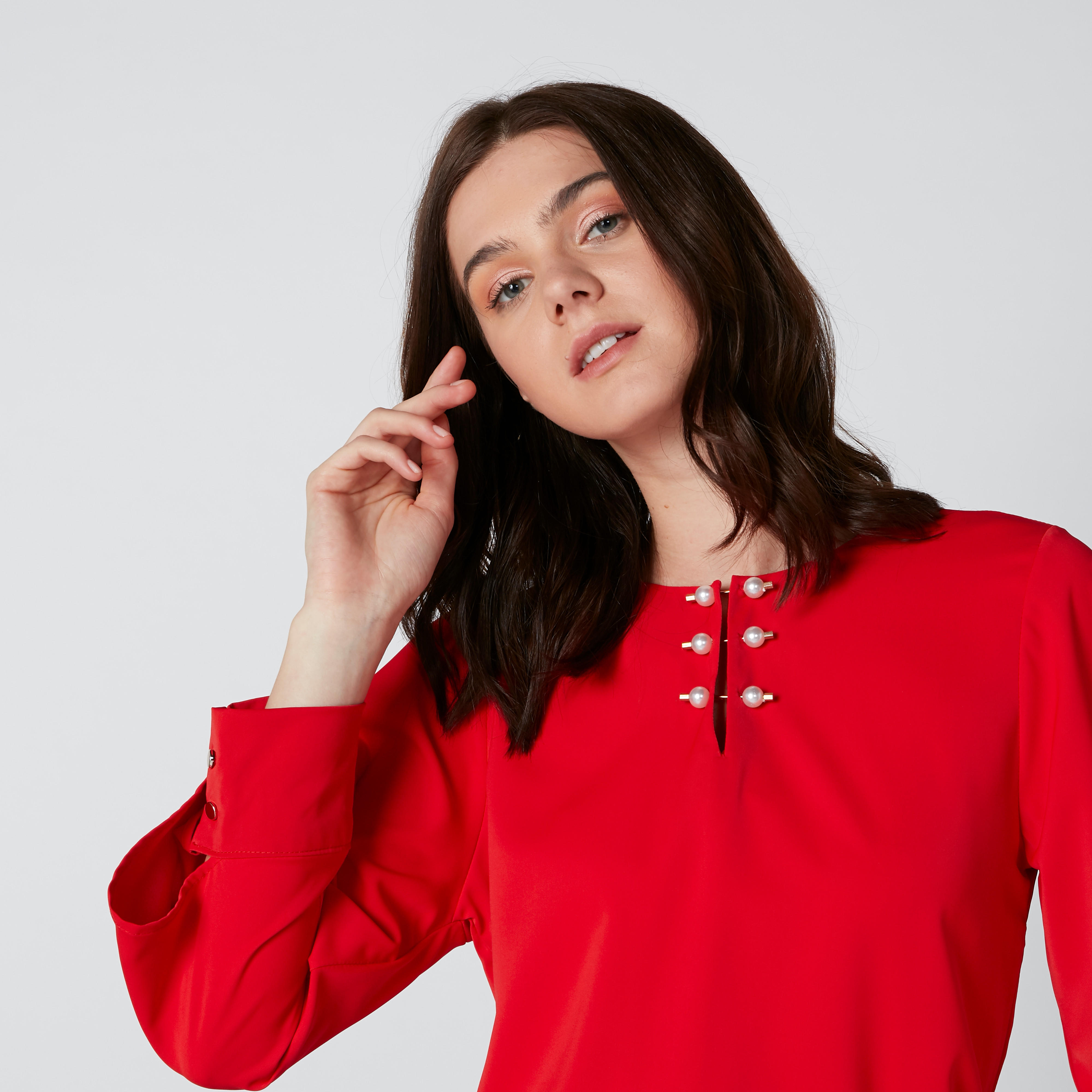 Pearl Detail Top with Round Neck and Long Sleeves-women-clothing-shirtsandblouses-blouses-image-4