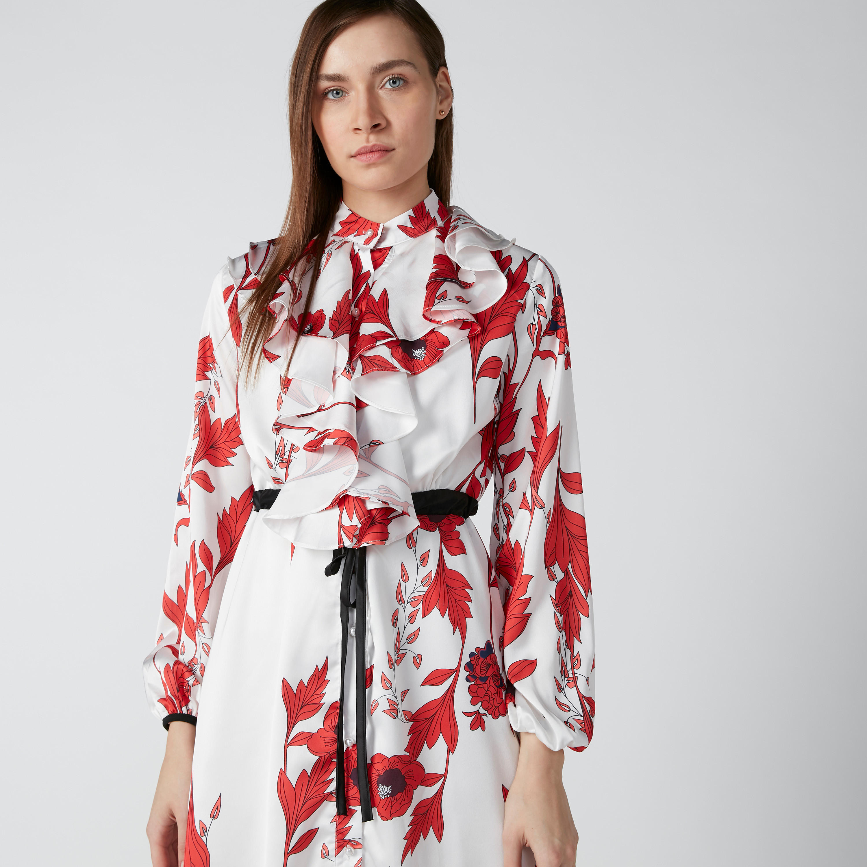 فستان طويل بحزام رباط وتفاصيل كشكش وطبعات زهرية-women-clothing-dresses-image-5