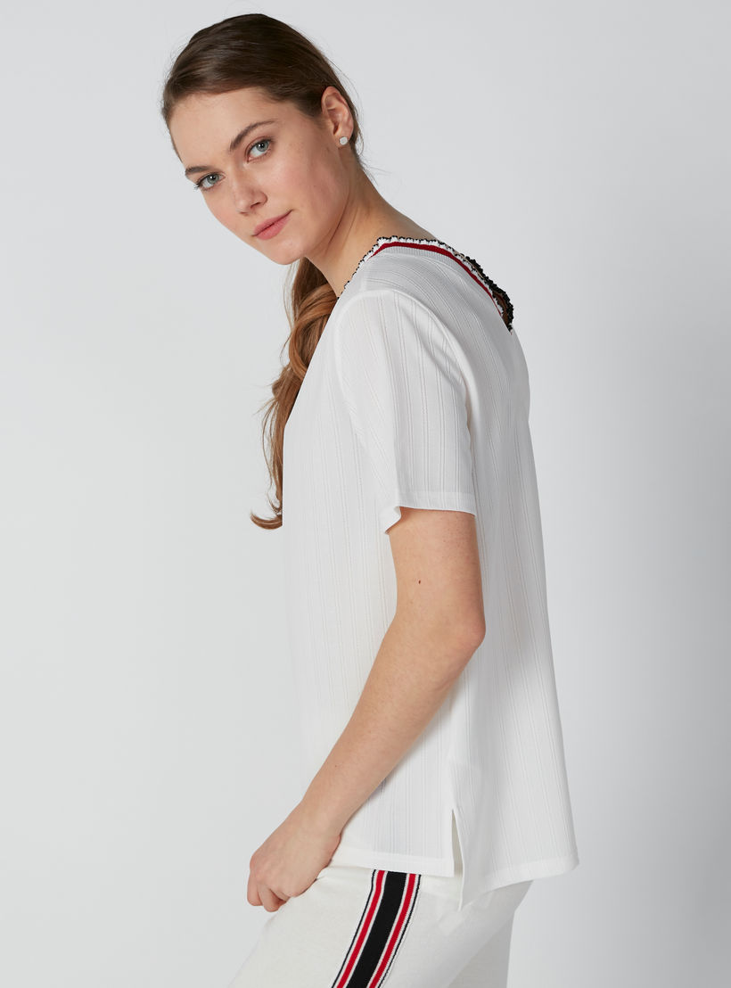Textured T-Shirt with V-Neck and Short Sleeves-women-clothing-tshirts-image-3