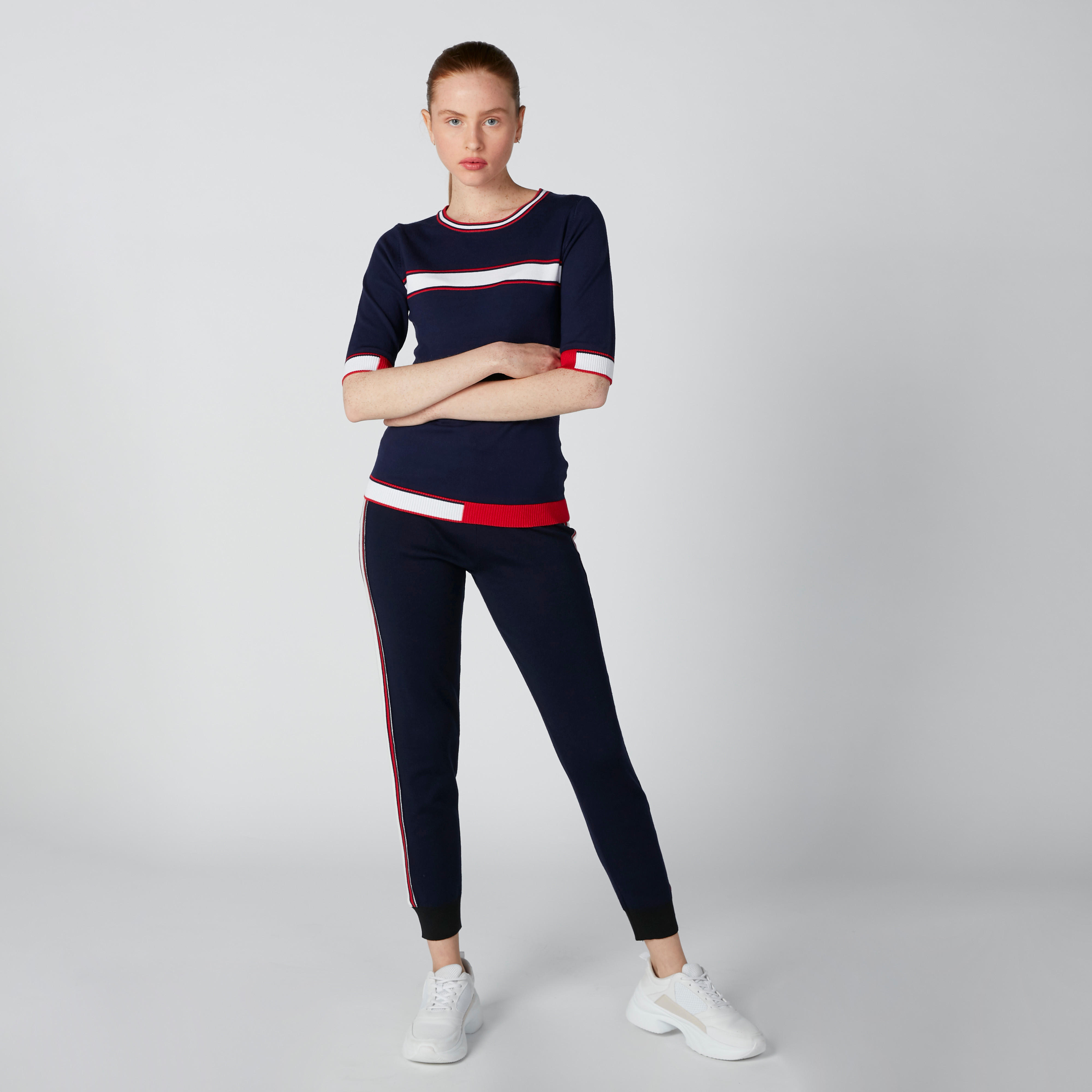 بنطال رياضي برباط وخصر مرن وشريطة جانبية-women-clothing-bottoms-joggers-image-1