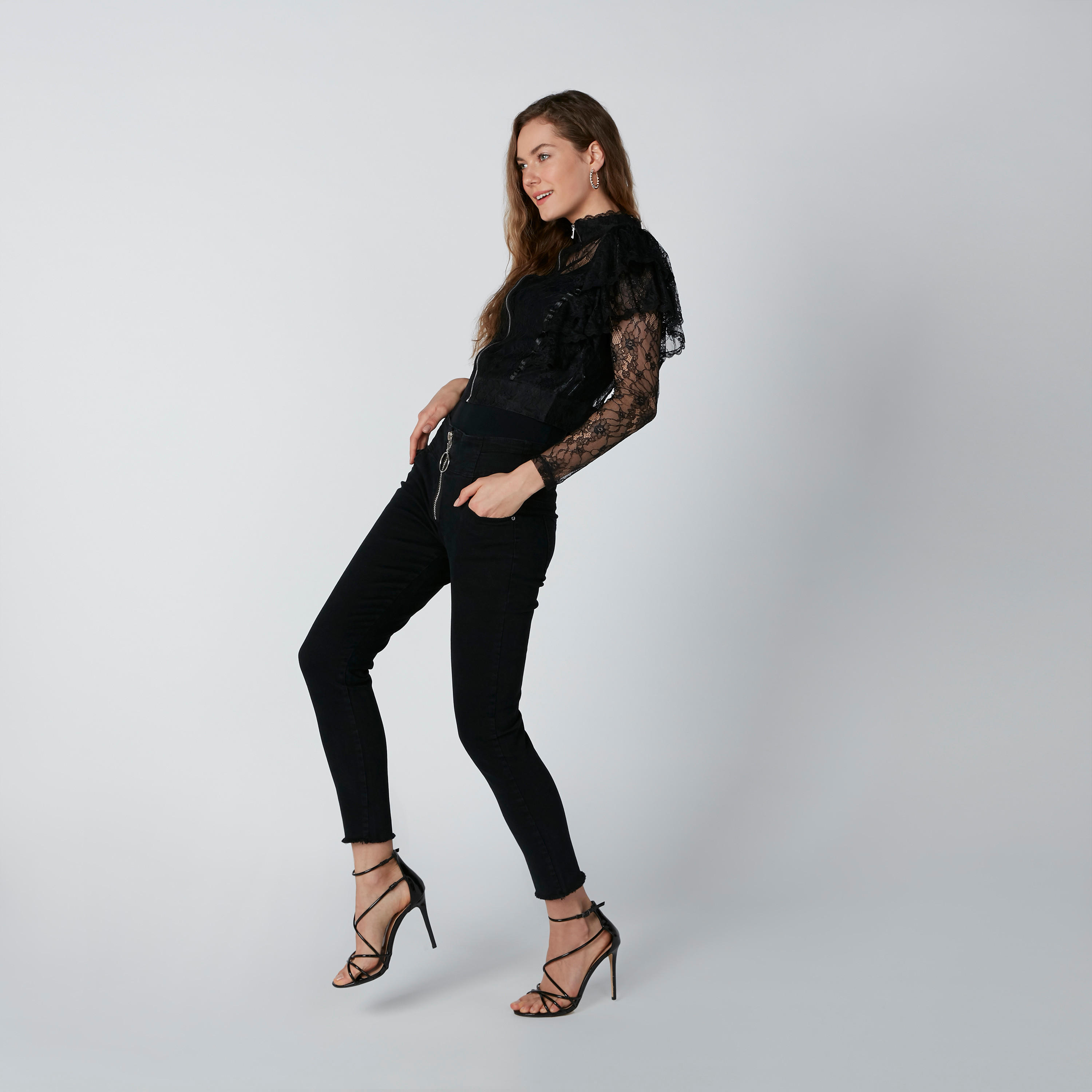 Lace Top  with Zip Closure and Long Sleeves-women-clothing-shirtsandblouses-blouses-image-1